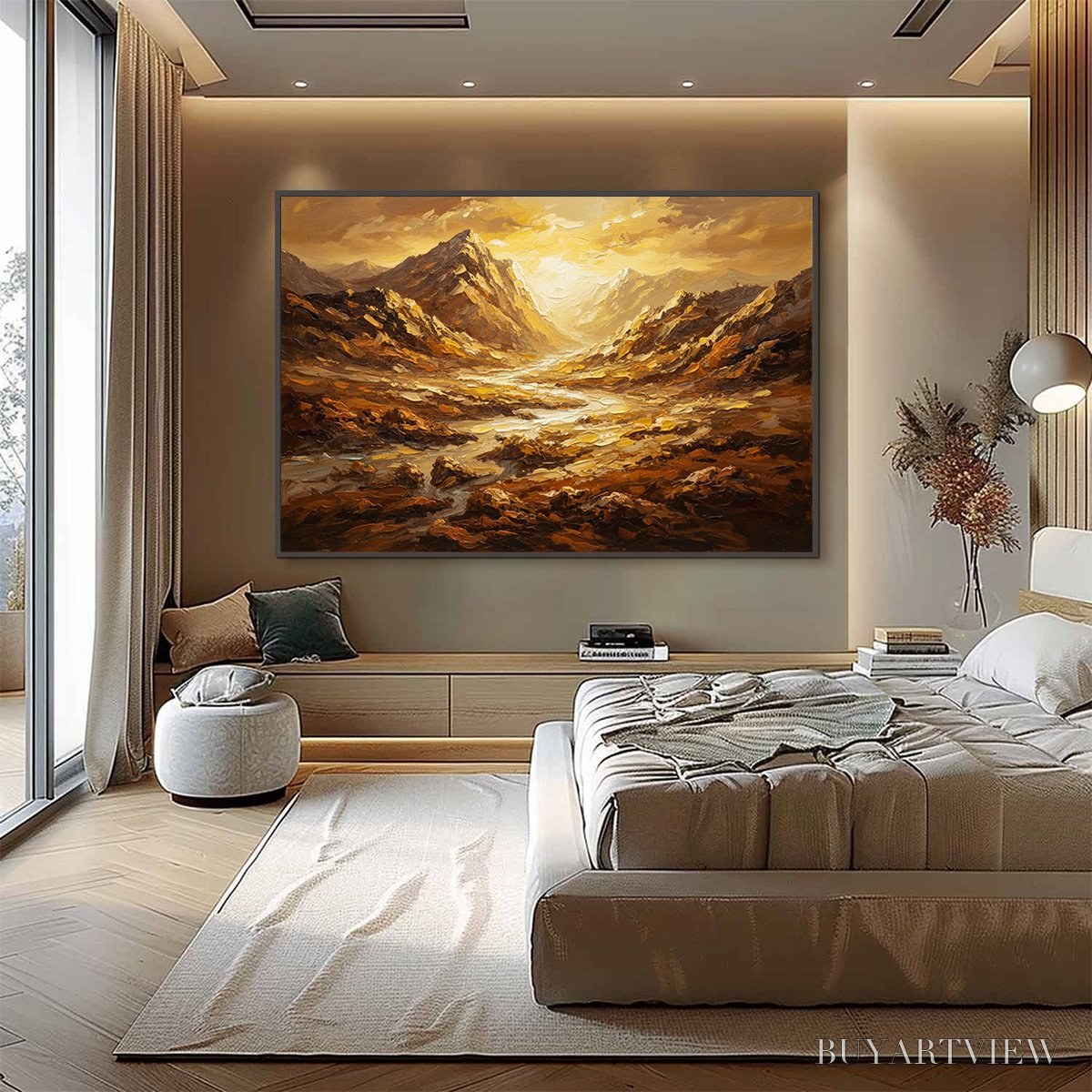ARTOVITAS Golden Canyon – Textured Impasto Mountain Valley Landscape Painting - image 4