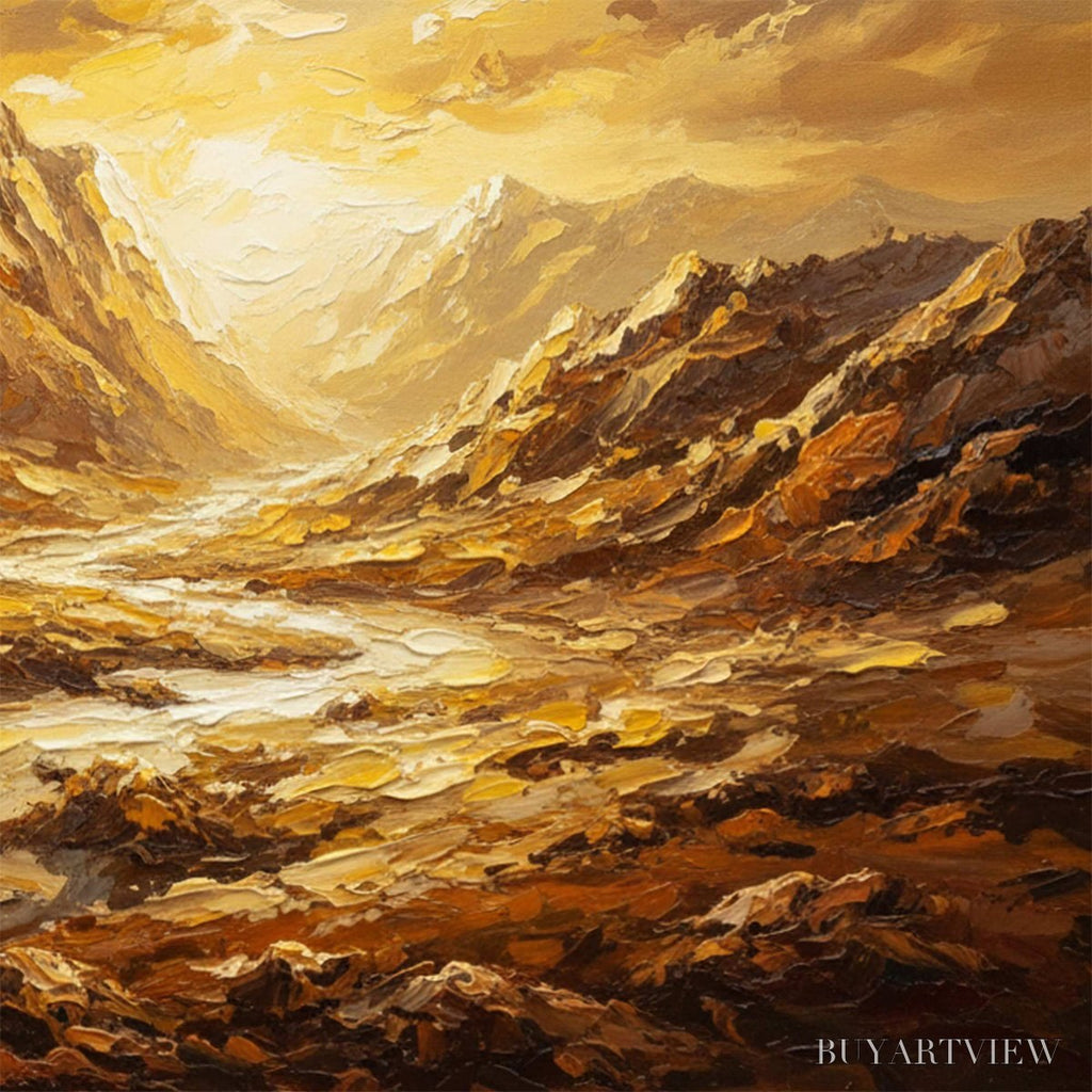 ARTOVITAS Golden Canyon – Textured Impasto Mountain Valley Landscape Painting - image 5