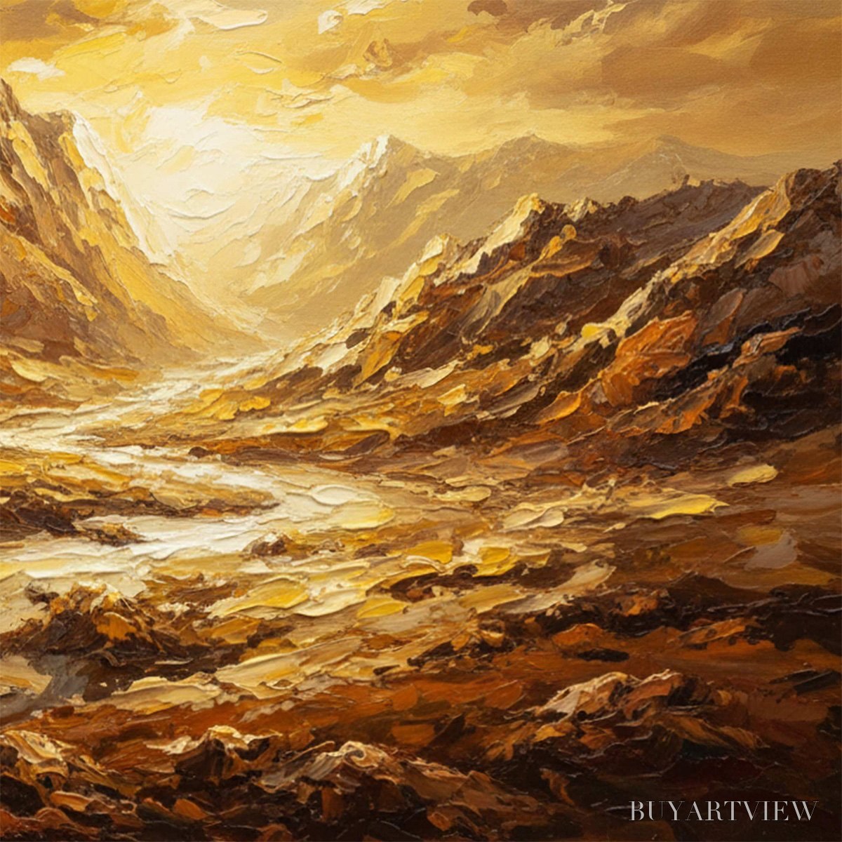 ARTOVITAS Golden Canyon – Textured Impasto Mountain Valley Landscape Painting - image 5