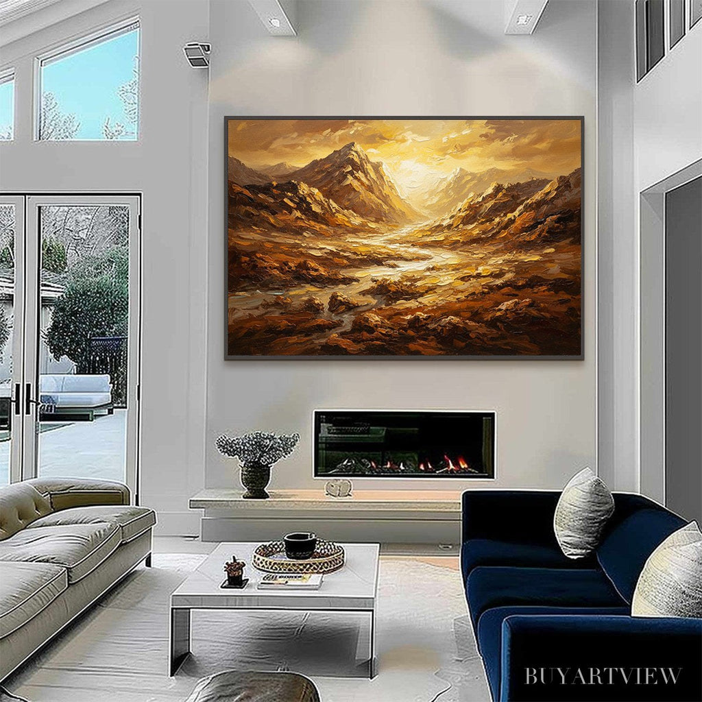 ARTOVITAS Golden Canyon – Textured Impasto Mountain Valley Landscape Painting - image 6