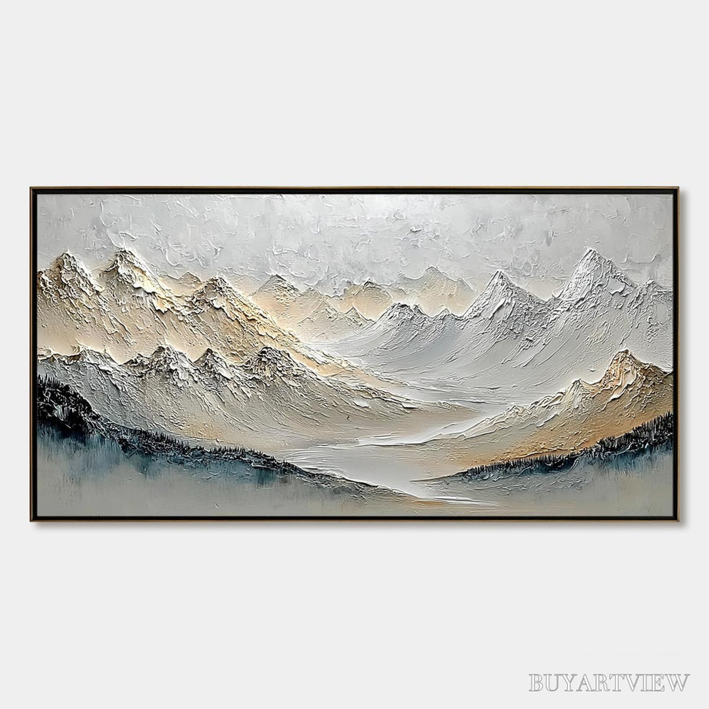 ARTOVITAS Alpine Serenity – Textured Wabi Sabi Mountain Landscape Painting - image 1