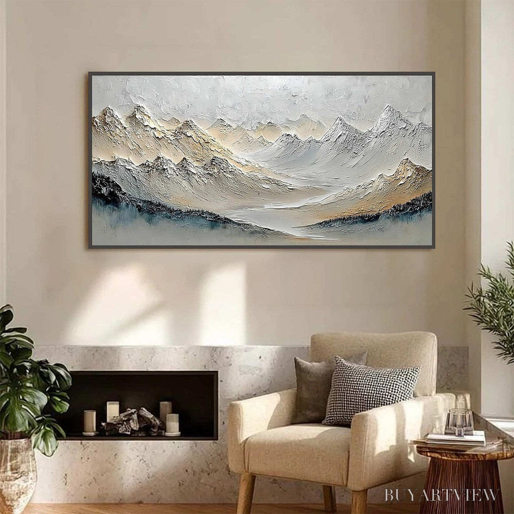 ARTOVITAS Alpine Serenity – Textured Wabi Sabi Mountain Landscape Painting - image 2