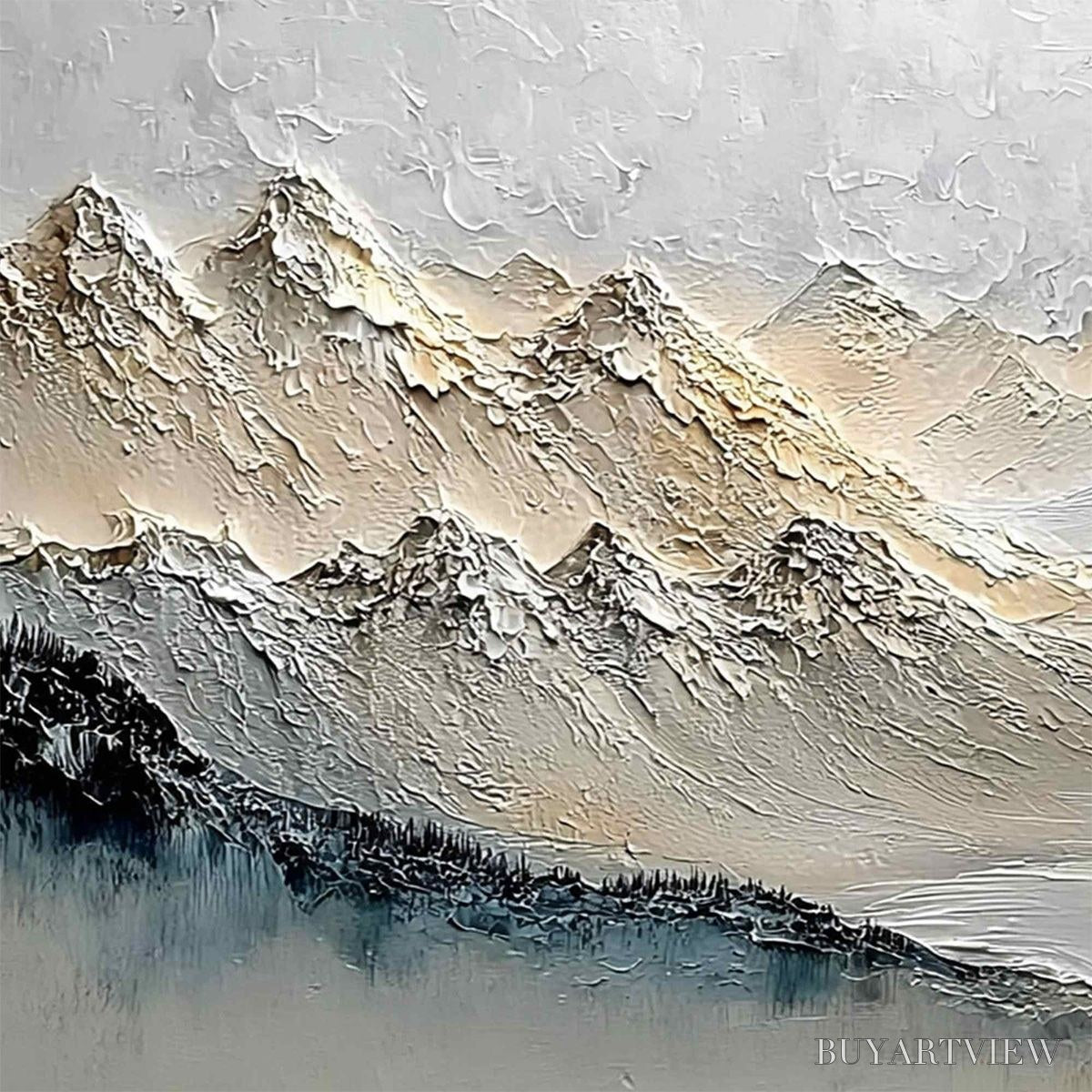 ARTOVITAS Alpine Serenity – Textured Wabi Sabi Mountain Landscape Painting - image 3