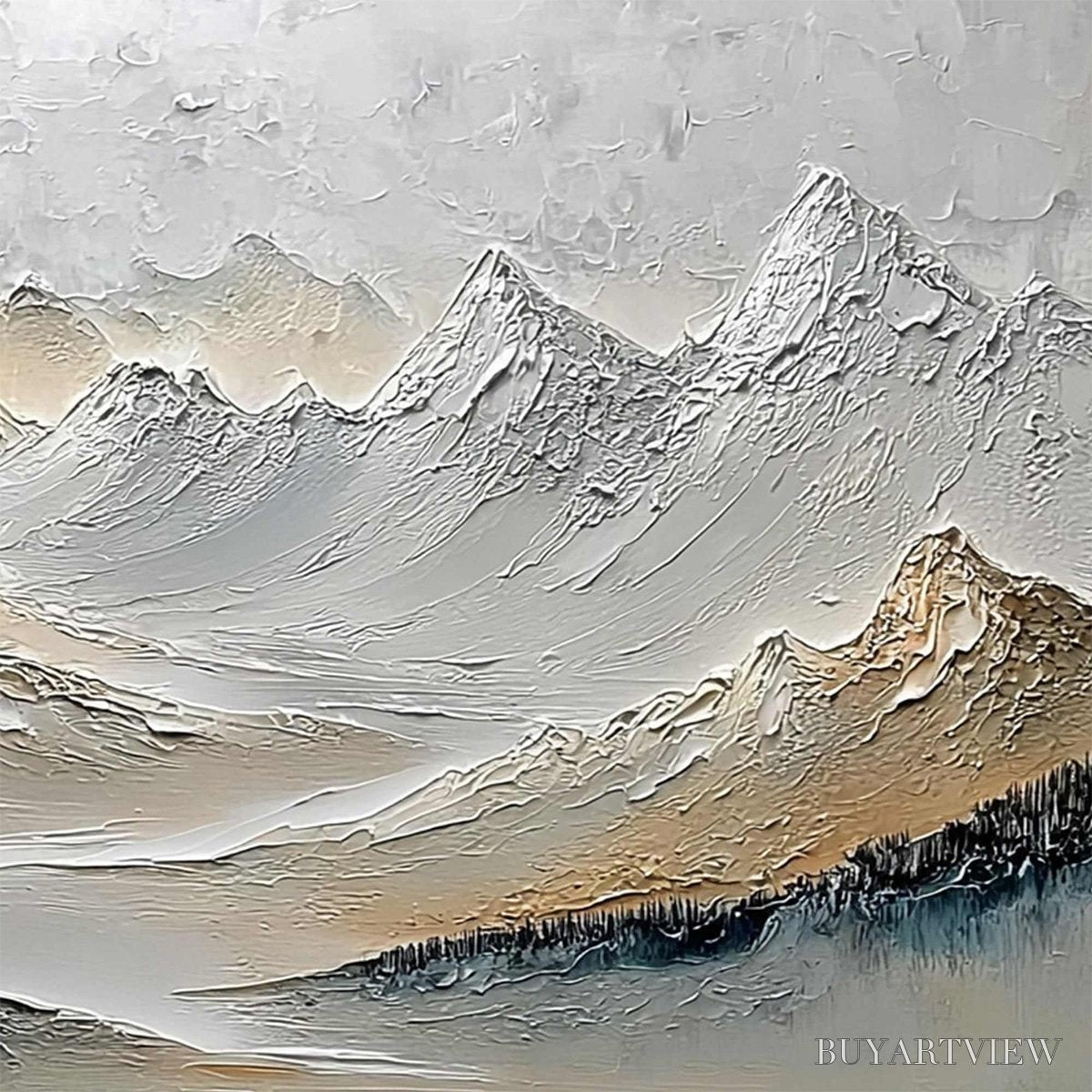 ARTOVITAS Alpine Serenity – Textured Wabi Sabi Mountain Landscape Painting - image 4