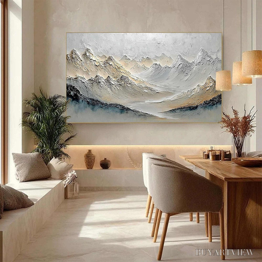 ARTOVITAS Alpine Serenity – Textured Wabi Sabi Mountain Landscape Painting - image 5