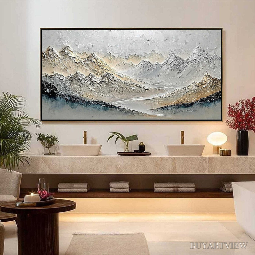 ARTOVITAS Alpine Serenity – Textured Wabi Sabi Mountain Landscape Painting - image 6