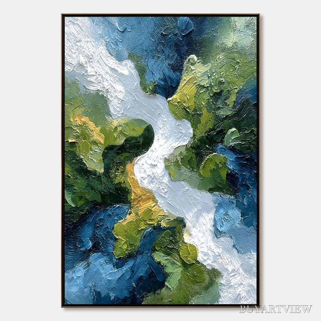 ARTOVITAS Riverine Rush – Textured Abstract Landscape Painting of a River Valley - image 1