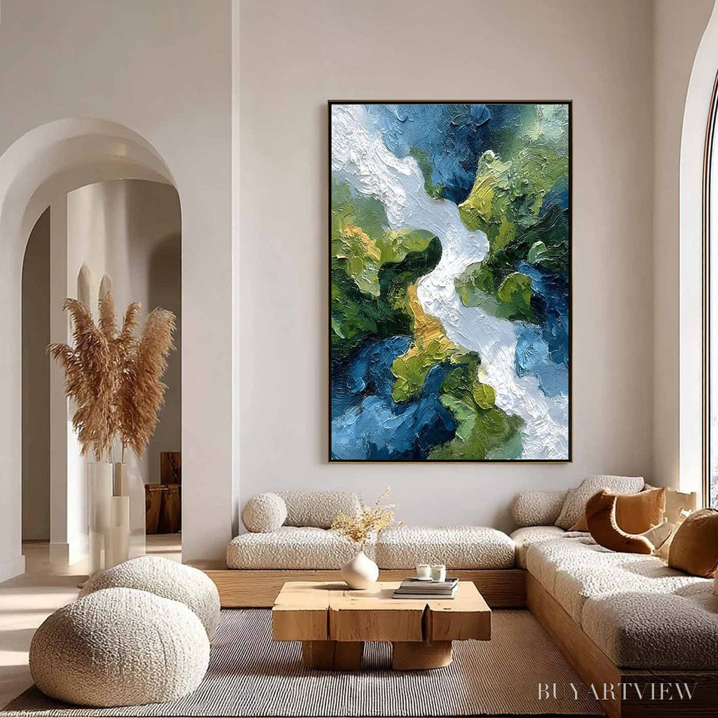 ARTOVITAS Riverine Rush – Textured Abstract Landscape Painting of a River Valley - image 2