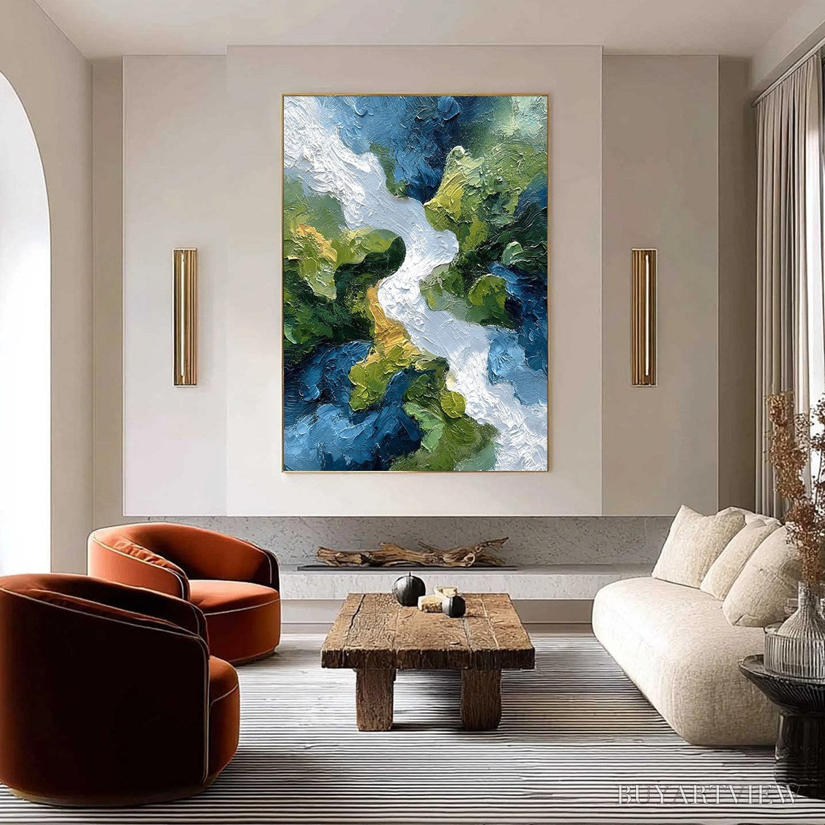 ARTOVITAS Riverine Rush – Textured Abstract Landscape Painting of a River Valley - image 4