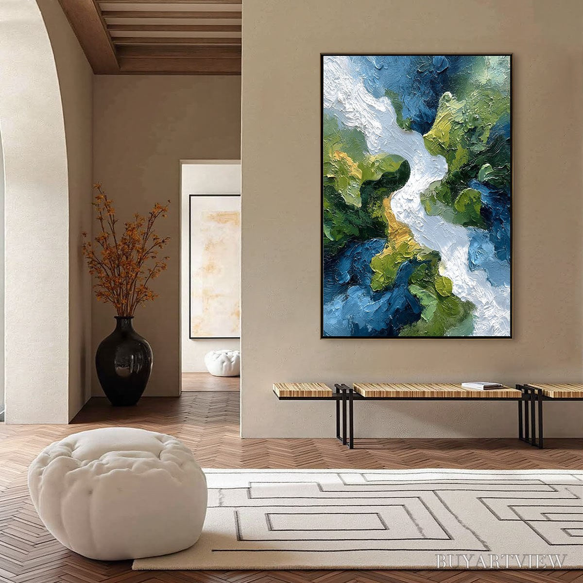 ARTOVITAS Riverine Rush – Textured Abstract Landscape Painting of a River Valley - image 6