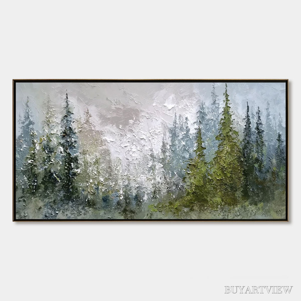 ARTOVITAS Evergreen Serenity – Textured Impasto Pine Forest Landscape Painting - image 1