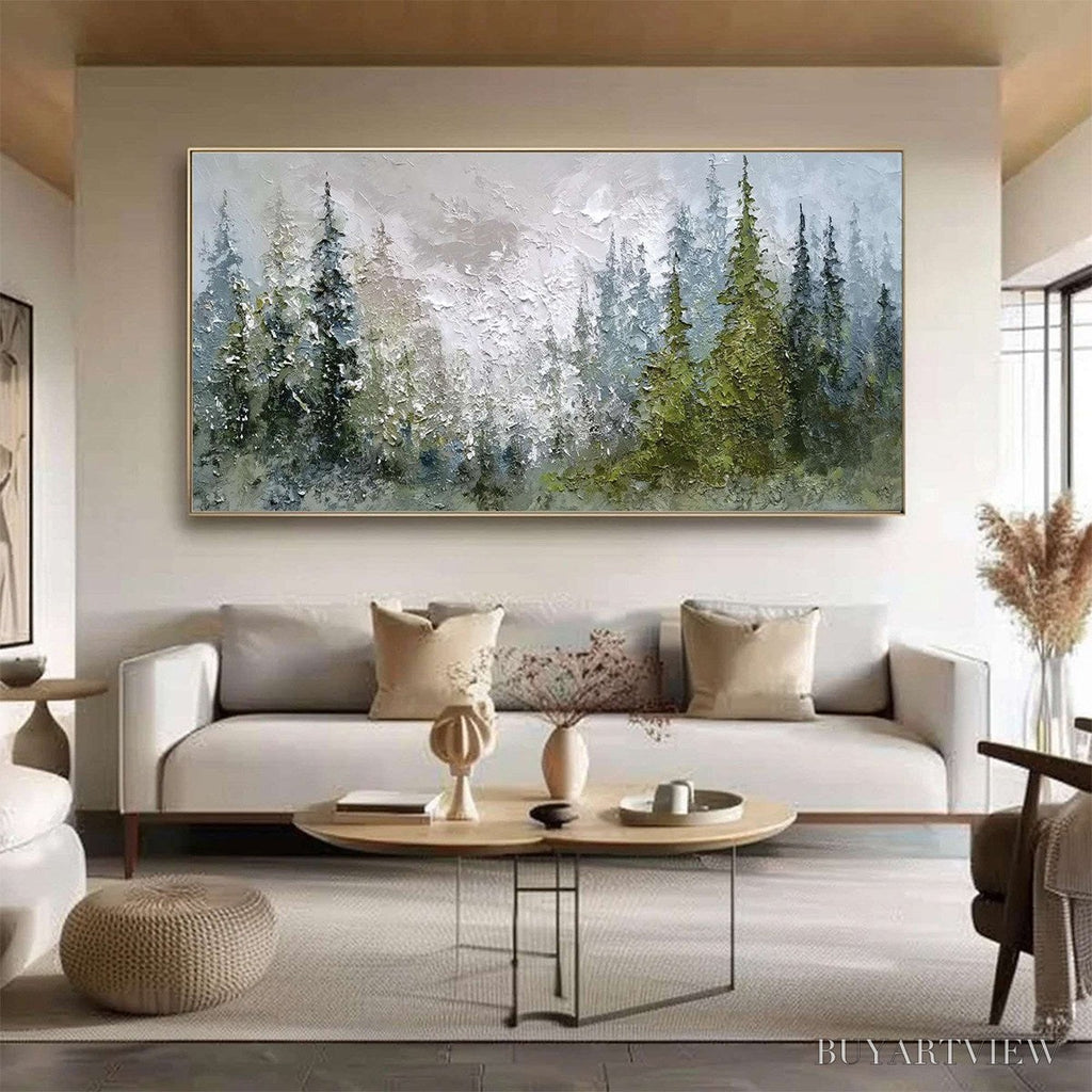ARTOVITAS Evergreen Serenity – Textured Impasto Pine Forest Landscape Painting - image 2
