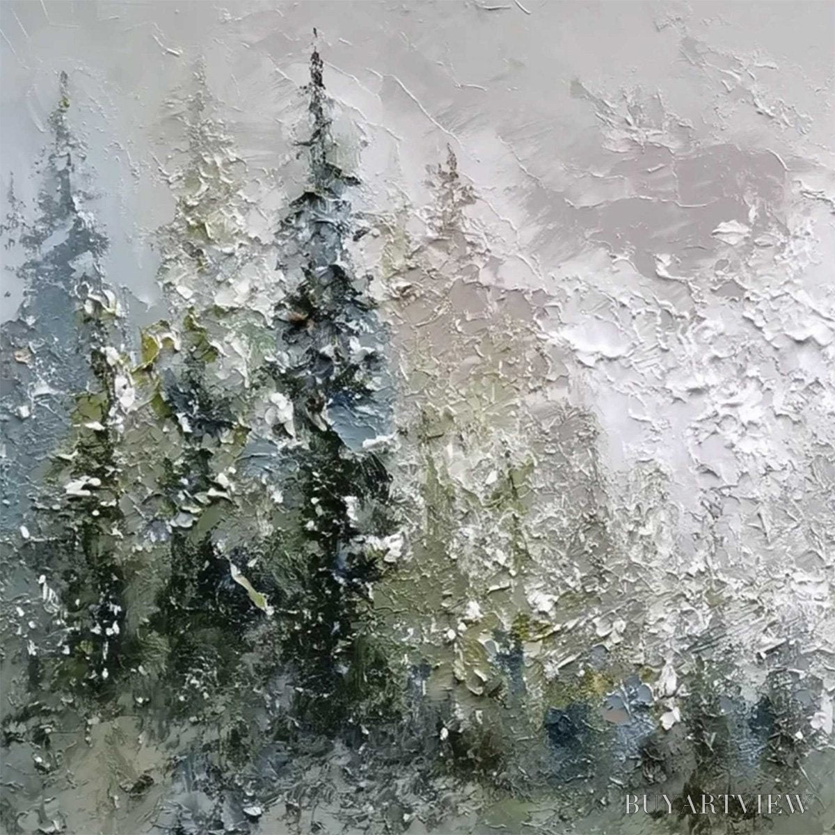 ARTOVITAS Evergreen Serenity – Textured Impasto Pine Forest Landscape Painting - image 3