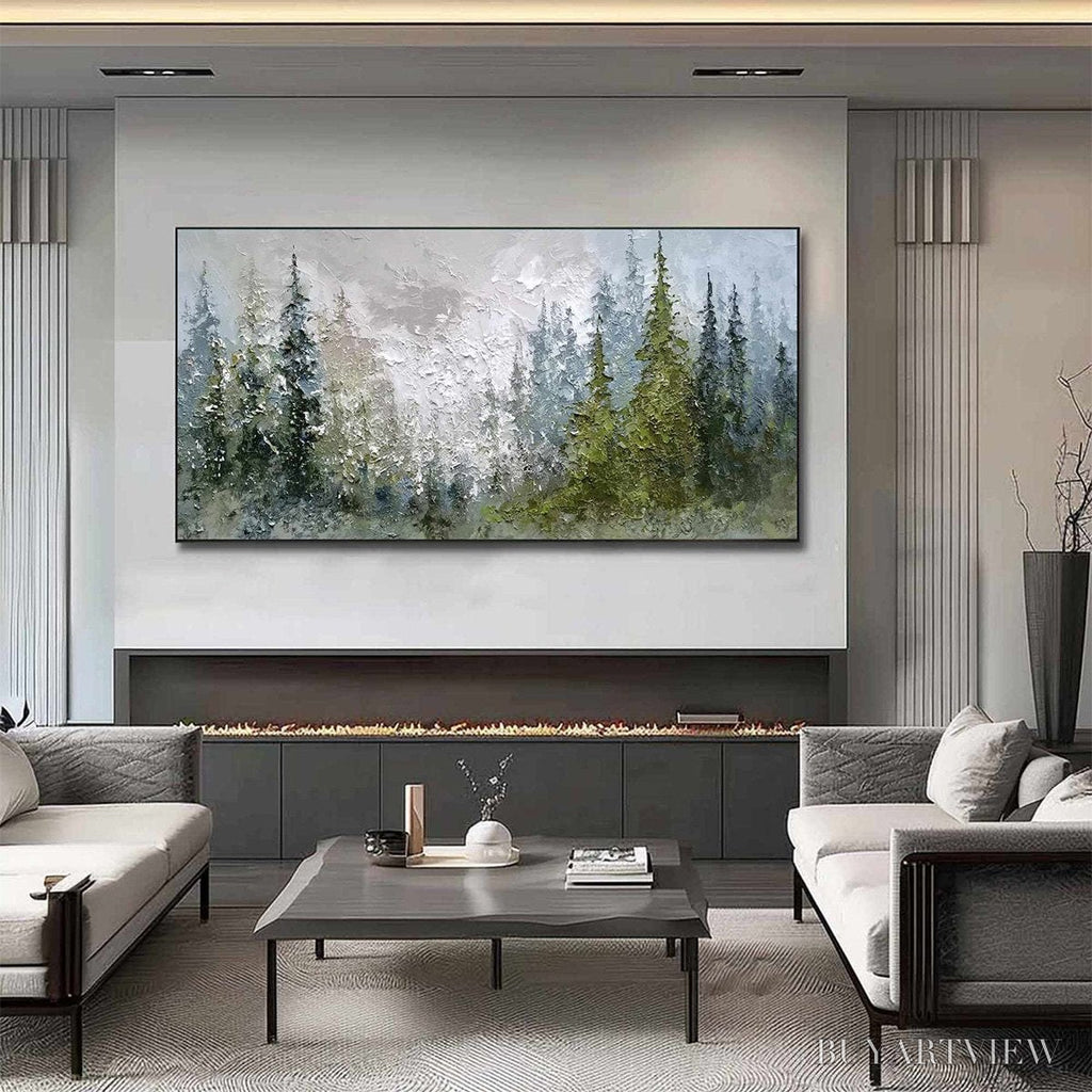 ARTOVITAS Evergreen Serenity – Textured Impasto Pine Forest Landscape Painting - image 4