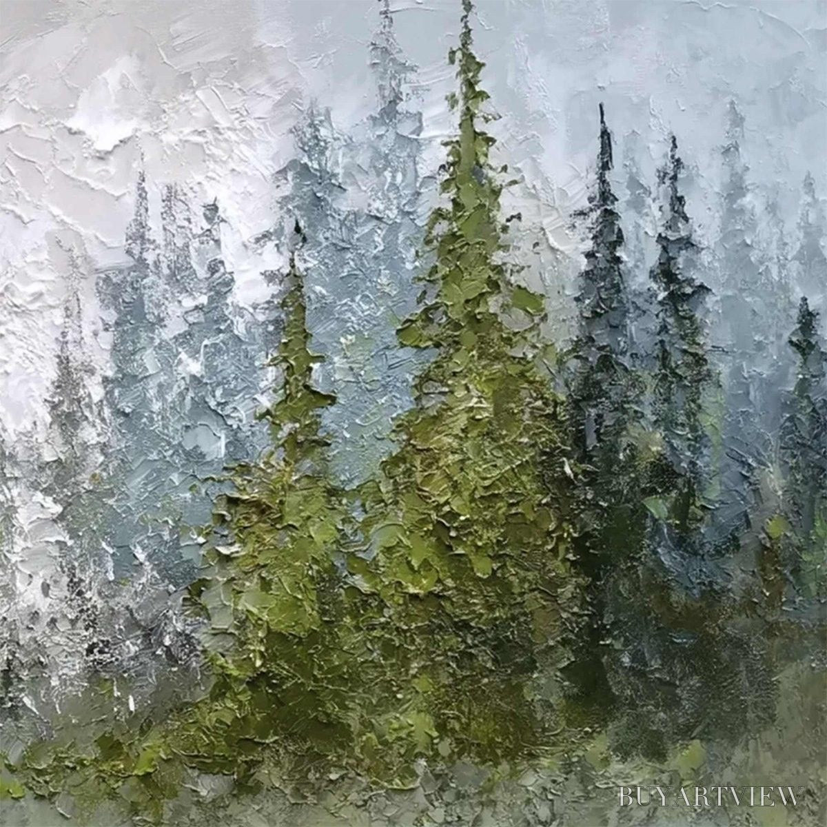 ARTOVITAS Evergreen Serenity – Textured Impasto Pine Forest Landscape Painting - image 5