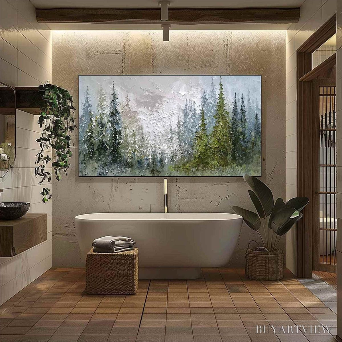 ARTOVITAS Evergreen Serenity – Textured Impasto Pine Forest Landscape Painting - image 6