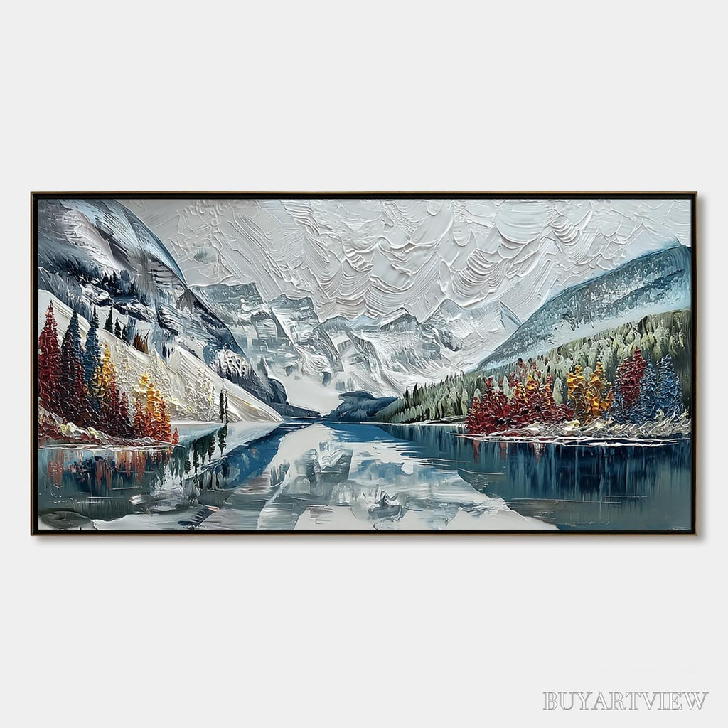 ARTOVITAS Alpine Reflection – Textured Palette Knife Mountain & Lake Landscape Painting - image 1