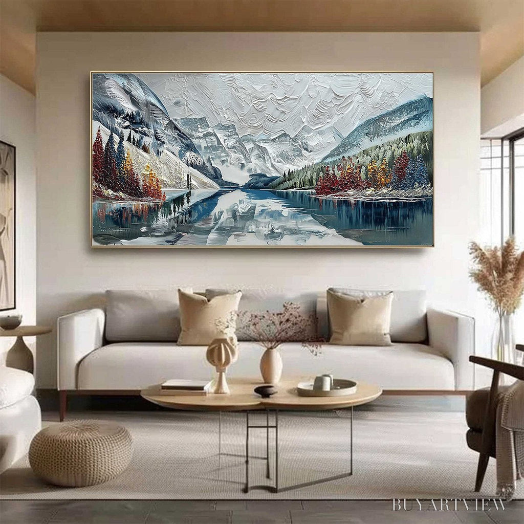ARTOVITAS Alpine Reflection – Textured Palette Knife Mountain & Lake Landscape Painting - image 2