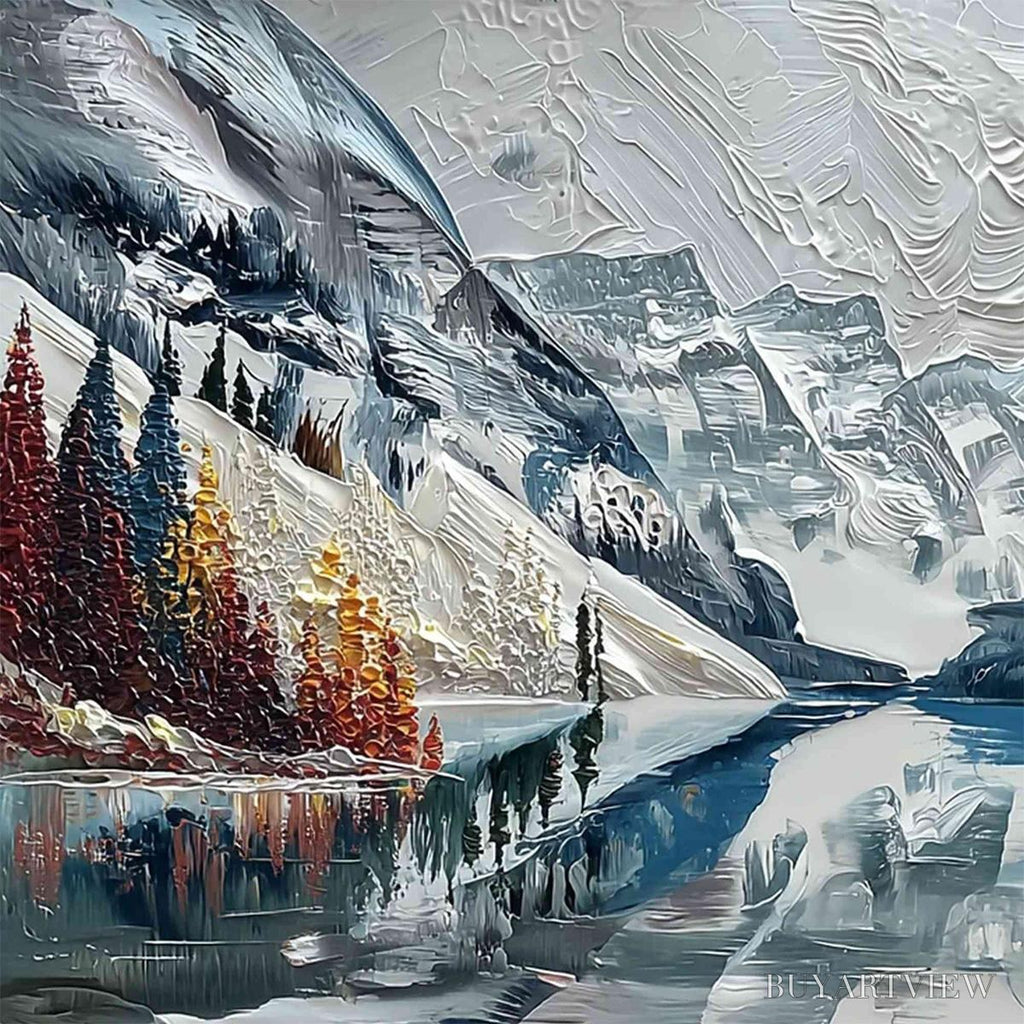 ARTOVITAS Alpine Reflection – Textured Palette Knife Mountain & Lake Landscape Painting - image 3