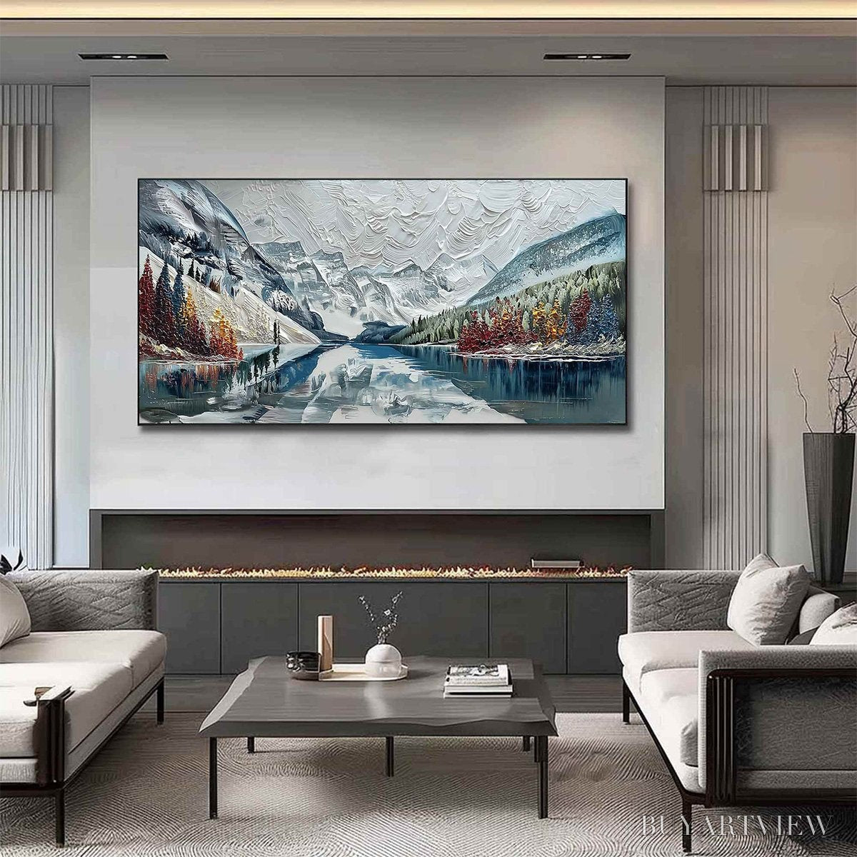 ARTOVITAS Alpine Reflection – Textured Palette Knife Mountain & Lake Landscape Painting - image 4