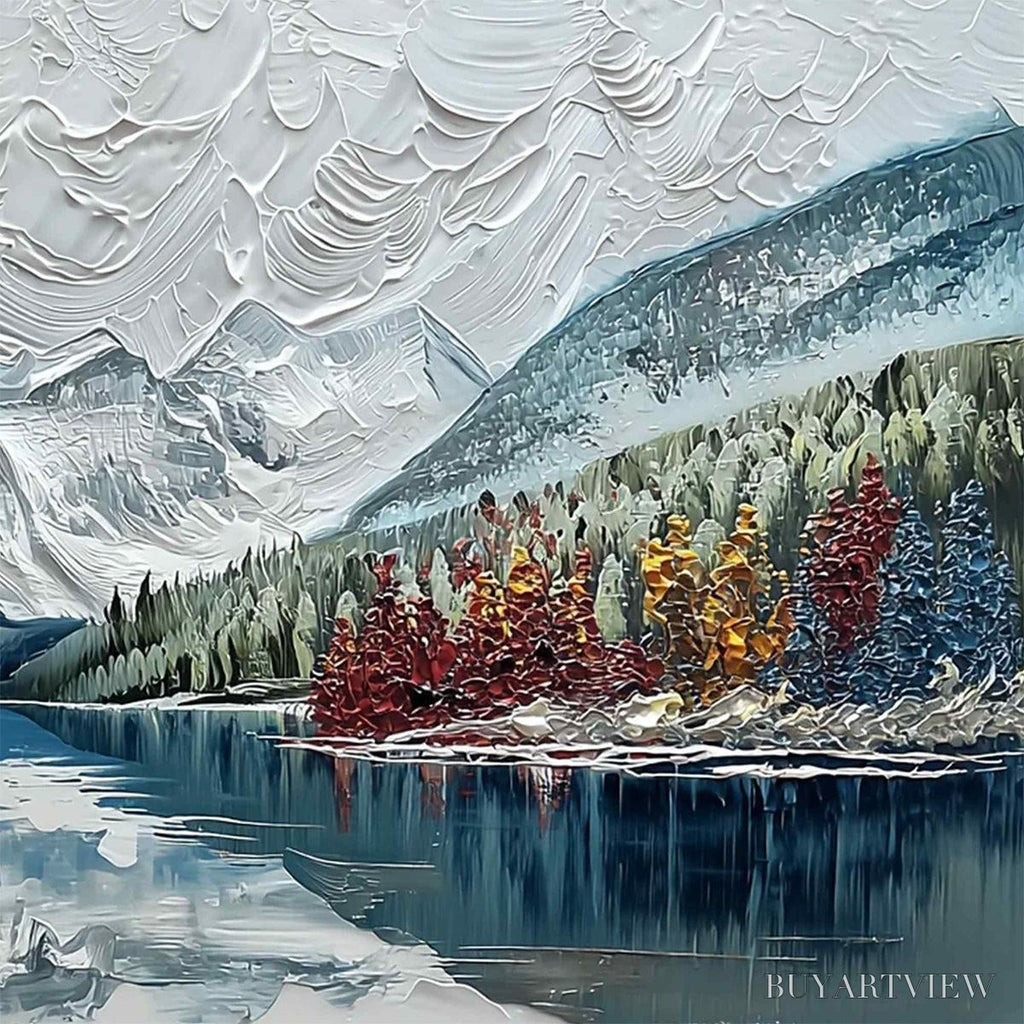 ARTOVITAS Alpine Reflection – Textured Palette Knife Mountain & Lake Landscape Painting - image 5