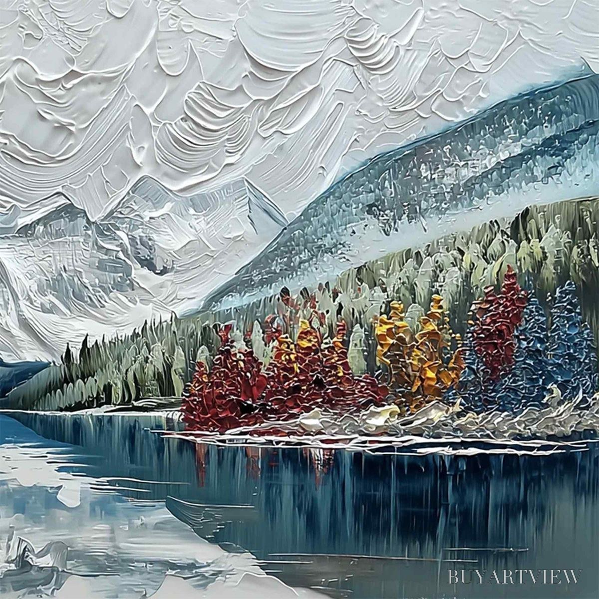 ARTOVITAS Alpine Reflection – Textured Palette Knife Mountain & Lake Landscape Painting - image 5