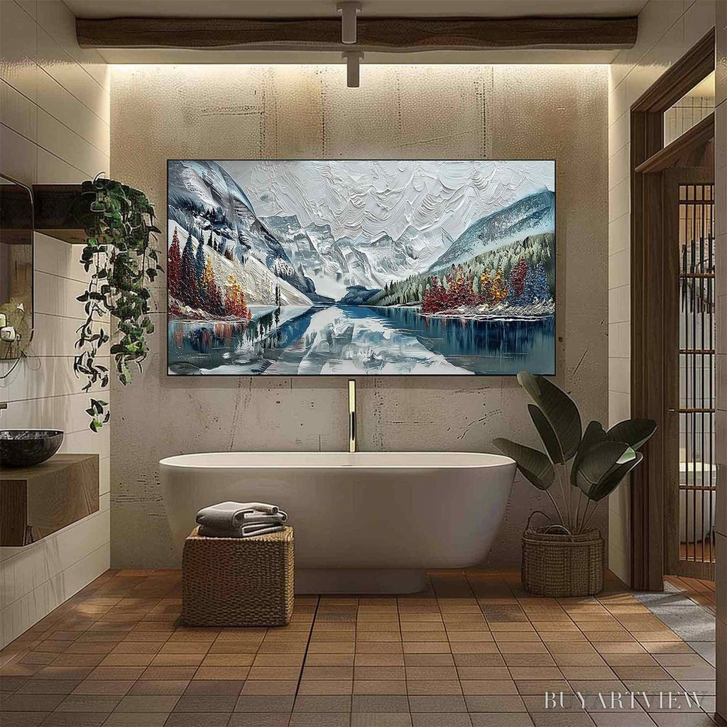 ARTOVITAS Alpine Reflection – Textured Palette Knife Mountain & Lake Landscape Painting - image 6