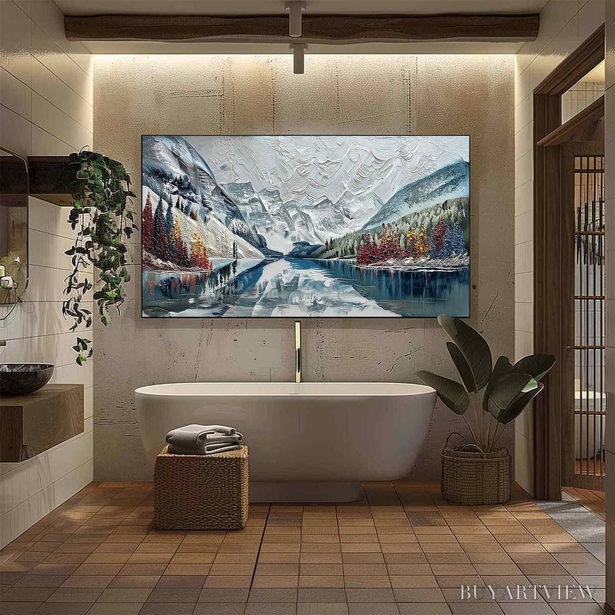 ARTOVITAS Alpine Reflection – Textured Palette Knife Mountain & Lake Landscape Painting - image 6