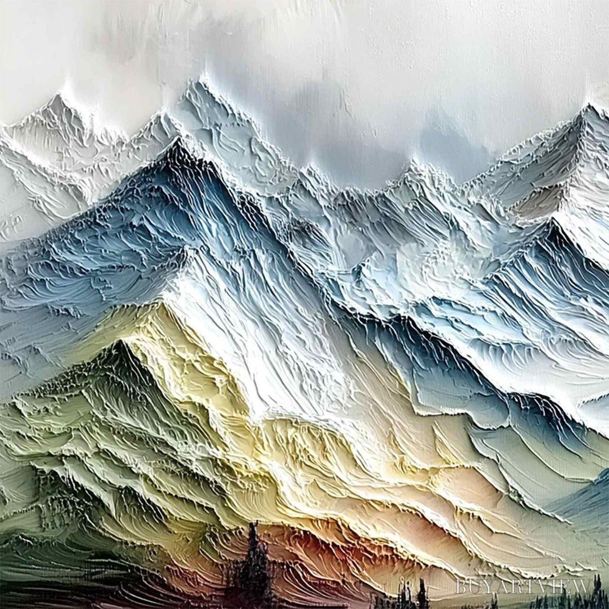 ARTOVITAS Alpine Glow – Large Textured Impasto Mountain Range - image 3