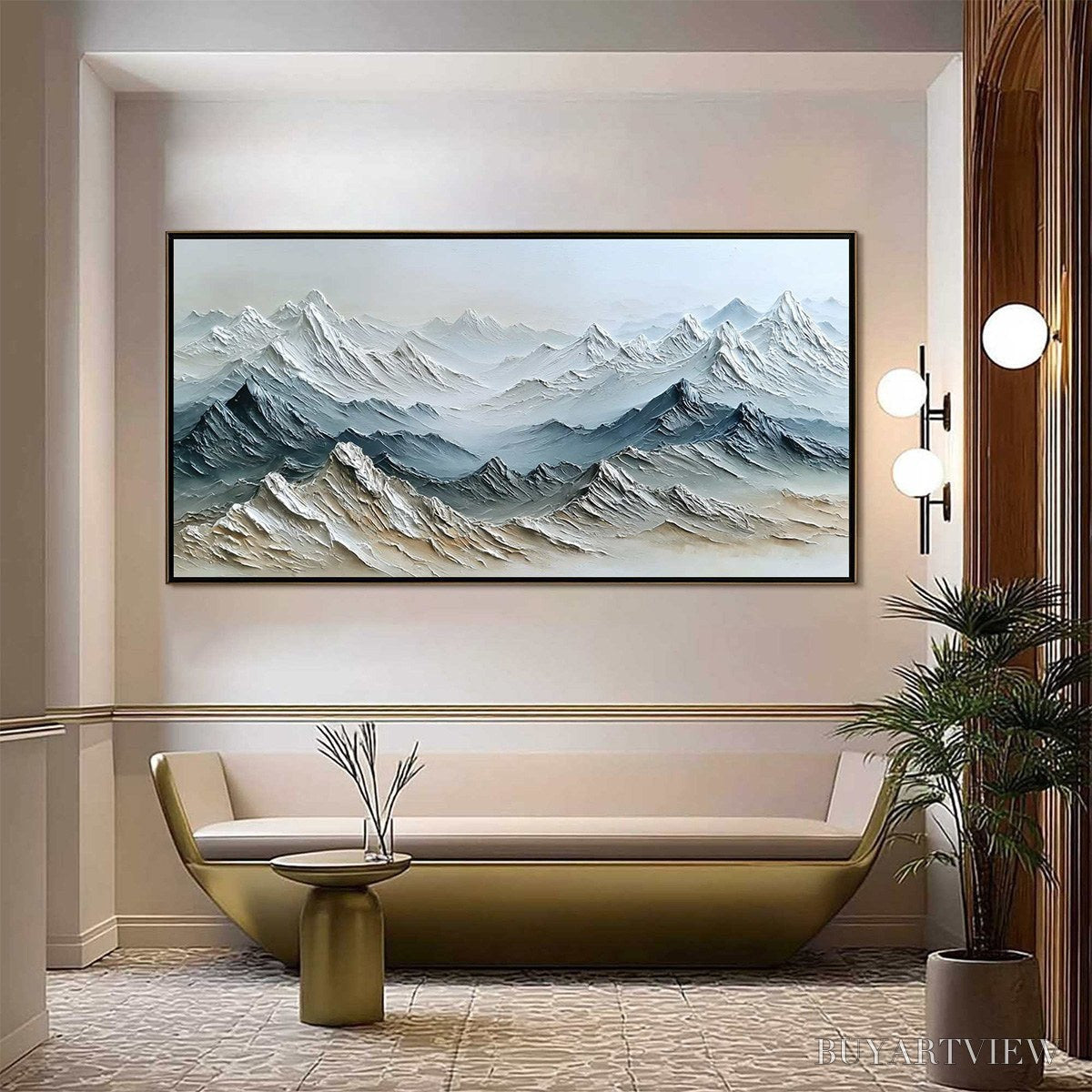 ARTOVITAS Eternal Summits – Textured Wabi Sabi Mountain Landscape Painting - image 2