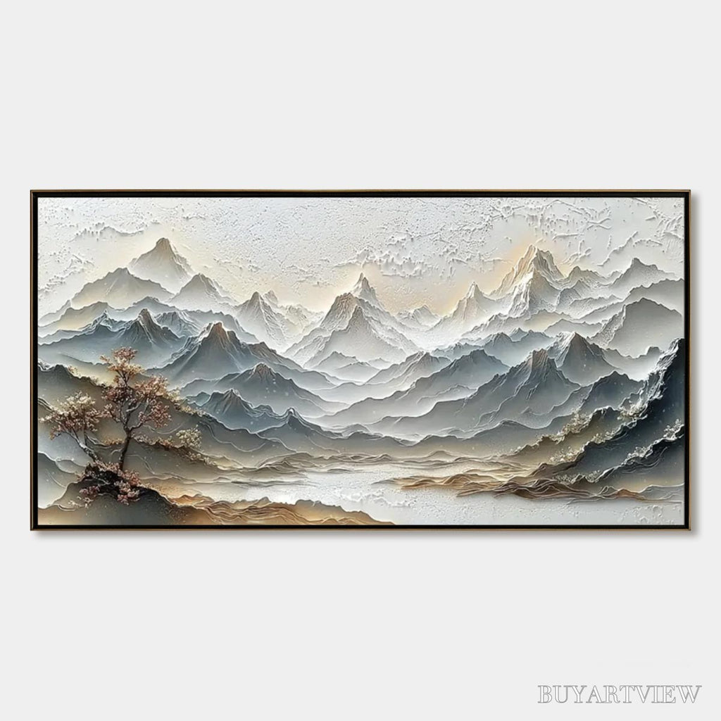 ARTOVITAS Eternal Horizons – Textured Wabi Sabi Mountain Landscape Painting - image 1