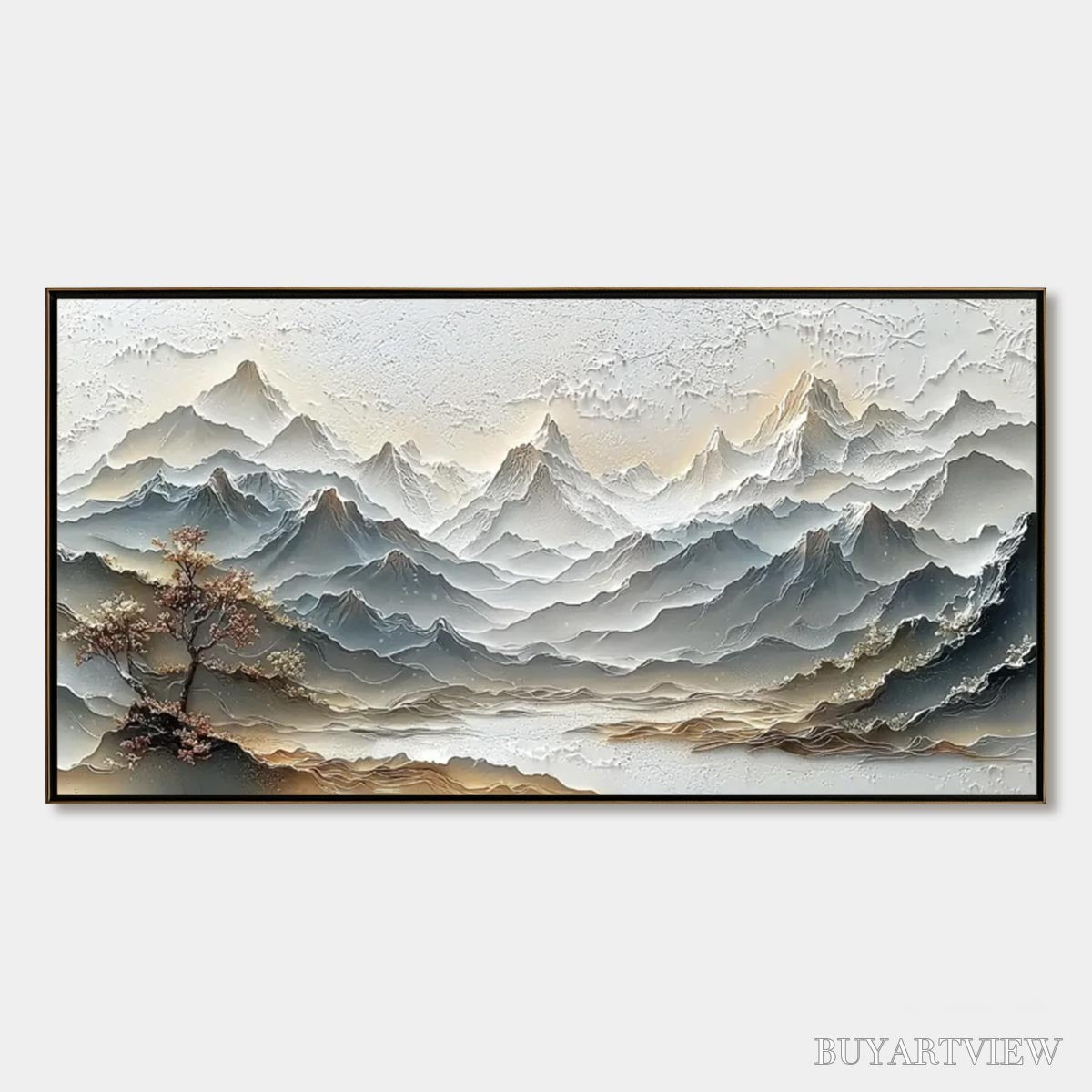 ARTOVITAS Eternal Horizons – Textured Wabi Sabi Mountain Landscape Painting - image 1