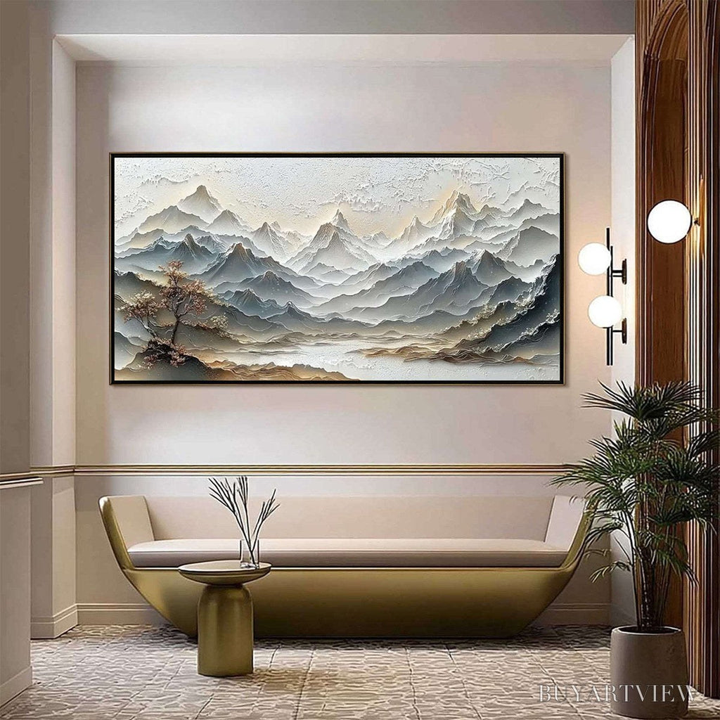 ARTOVITAS Eternal Horizons – Textured Wabi Sabi Mountain Landscape Painting - image 2
