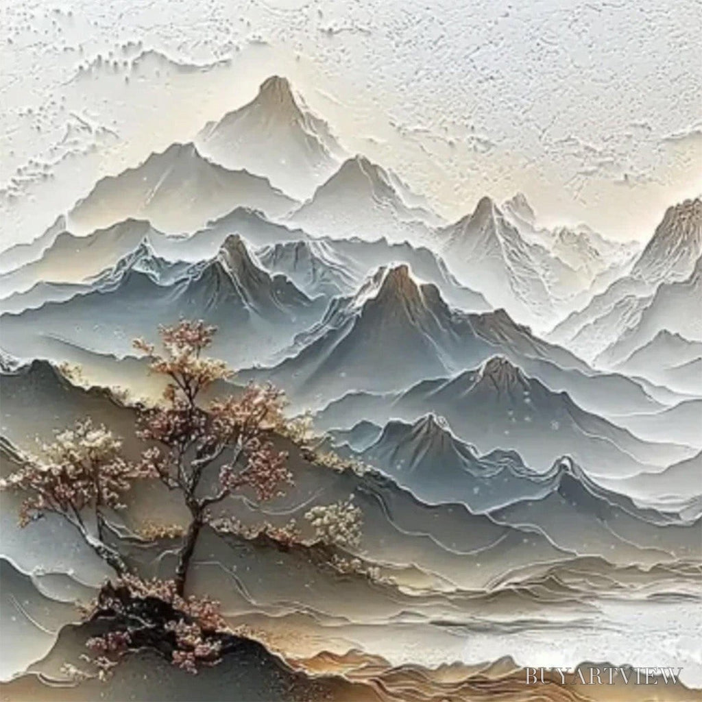 ARTOVITAS Eternal Horizons – Textured Wabi Sabi Mountain Landscape Painting - image 3