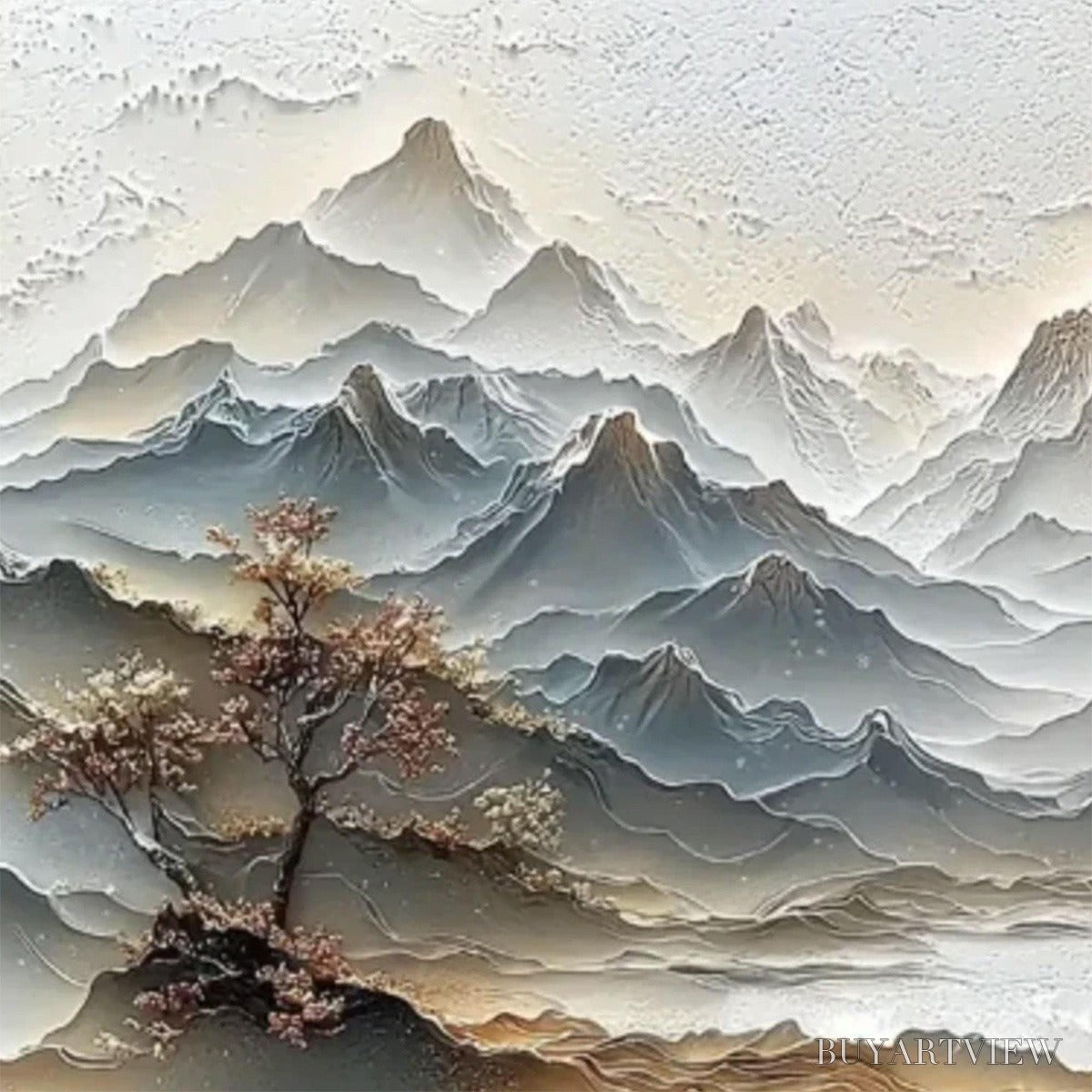 ARTOVITAS Eternal Horizons – Textured Wabi Sabi Mountain Landscape Painting - image 3