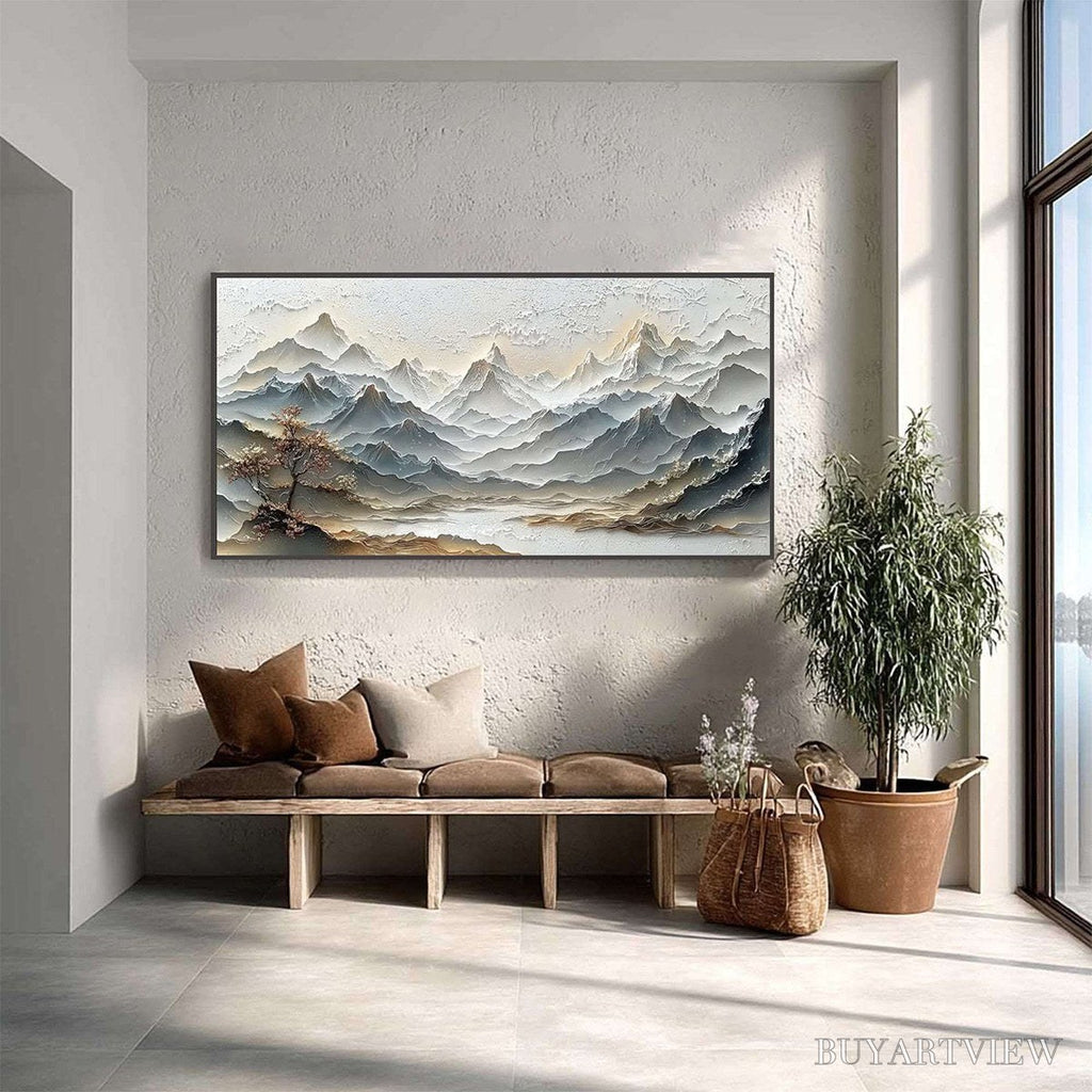 ARTOVITAS Eternal Horizons – Textured Wabi Sabi Mountain Landscape Painting - image 4