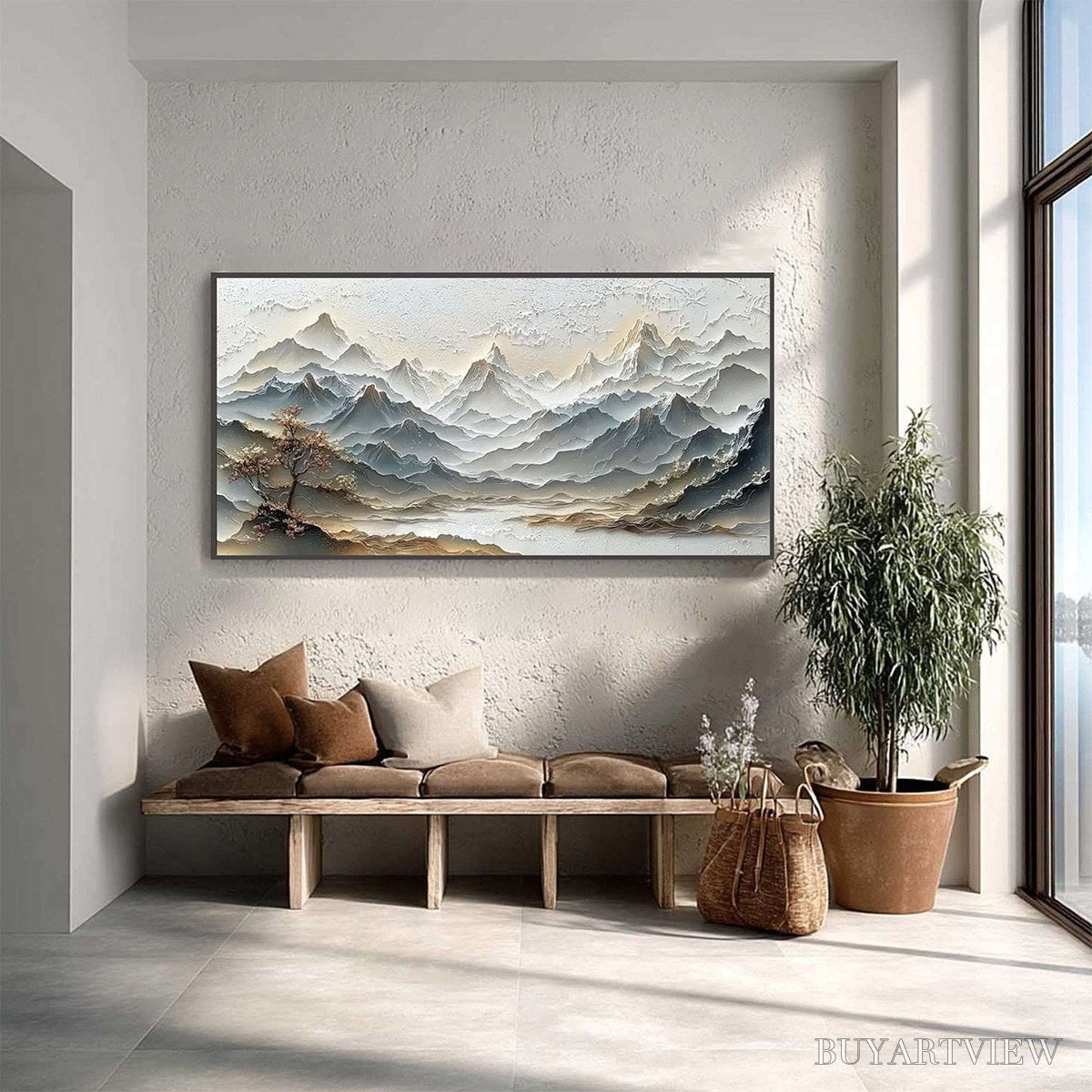 ARTOVITAS Eternal Horizons – Textured Wabi Sabi Mountain Landscape Painting - image 4