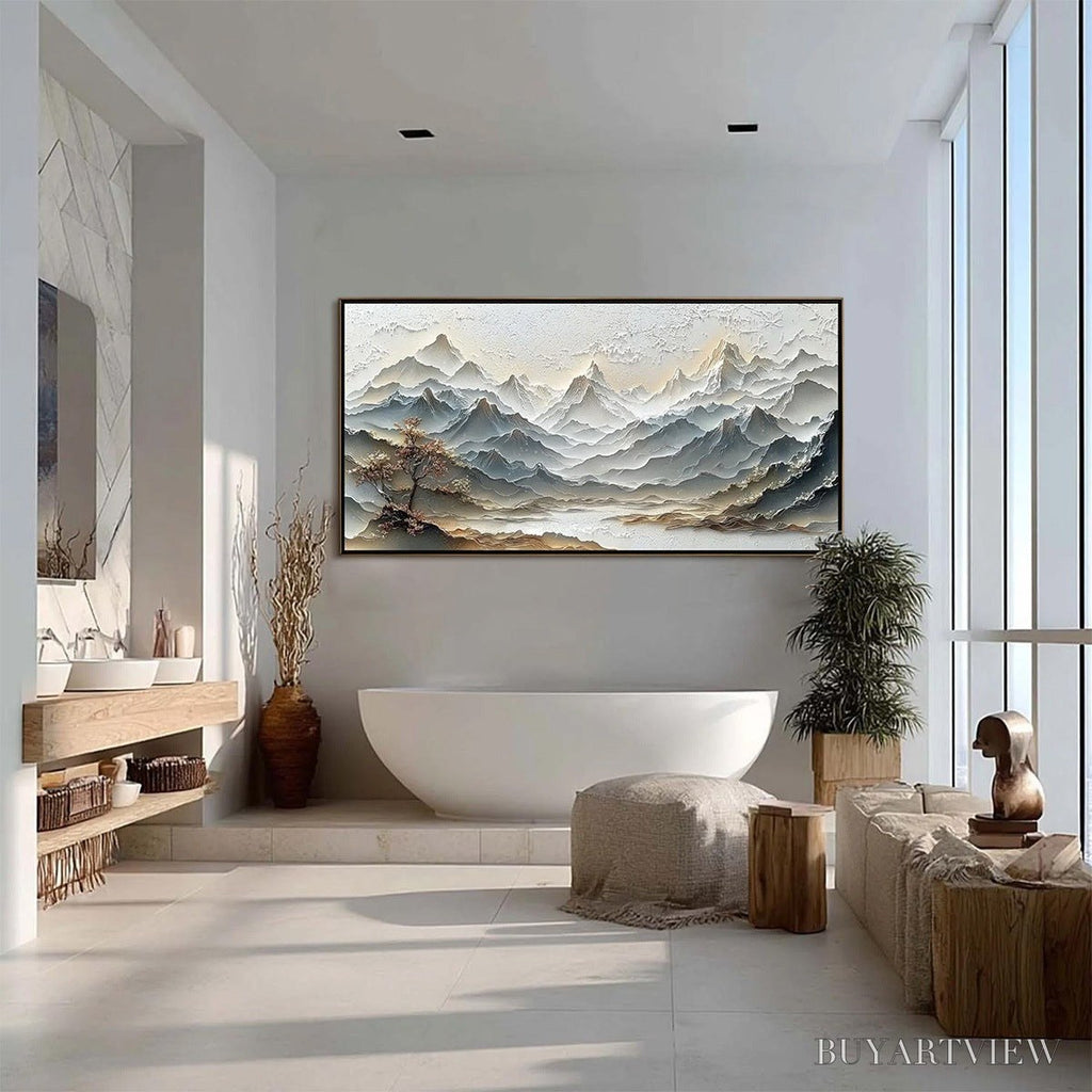 ARTOVITAS Eternal Horizons – Textured Wabi Sabi Mountain Landscape Painting - image 6