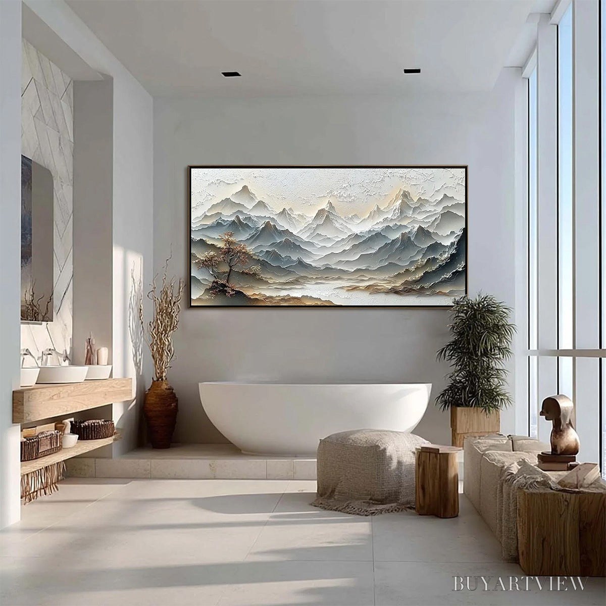 ARTOVITAS Eternal Horizons – Textured Wabi Sabi Mountain Landscape Painting - image 6