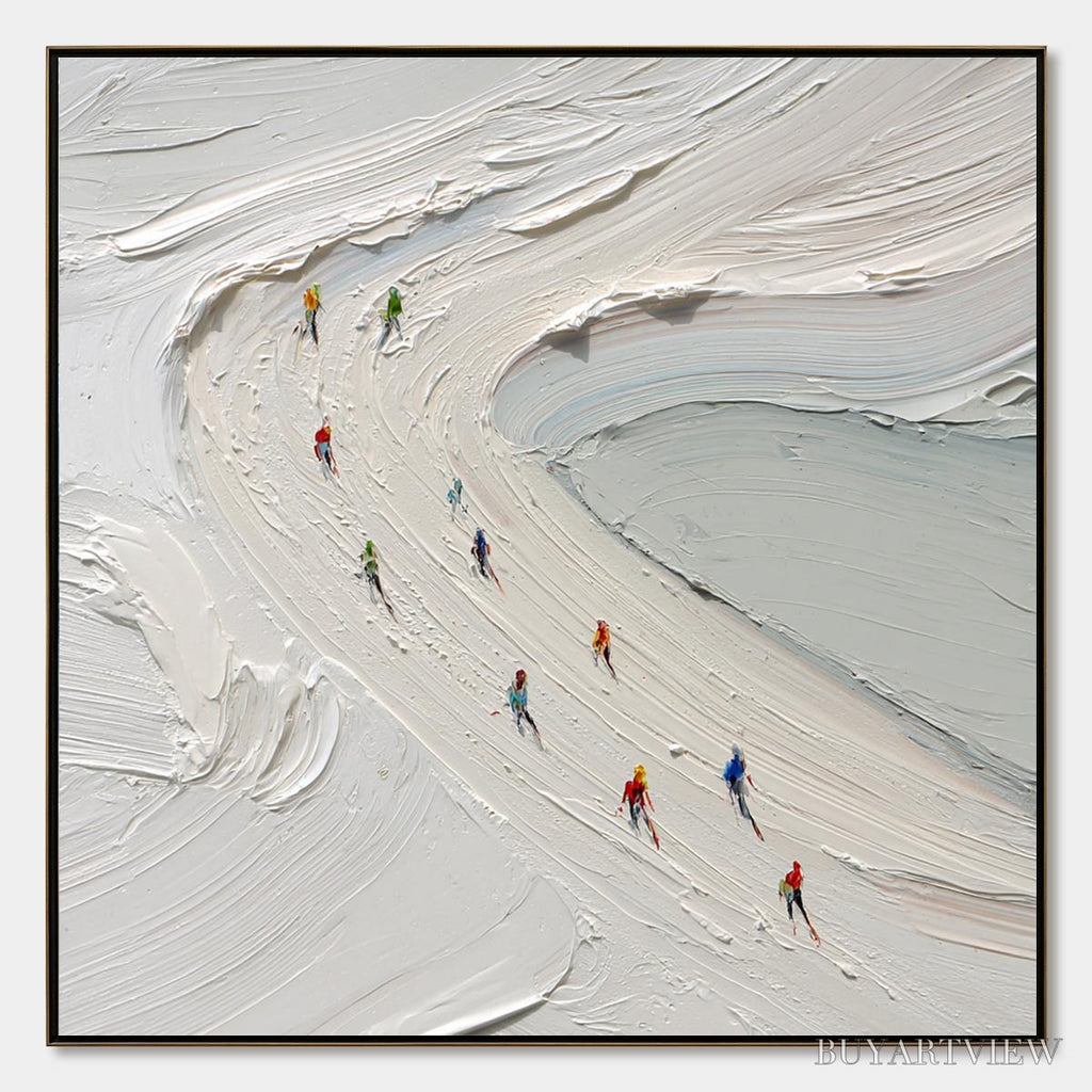 ARTOVITAS Alpine Rush – Textured Impasto Style Skiing Sports Painting - image 1