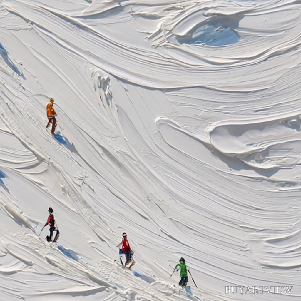 ARTOVITAS Alpine Rush – Textured Impasto Painting of Skiers on a Snowy Mountain - image 3