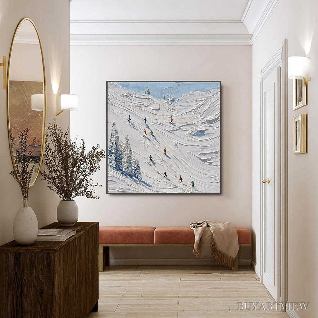 ARTOVITAS Alpine Rush – Textured Impasto Painting of Skiers on a Snowy Mountain - image 4