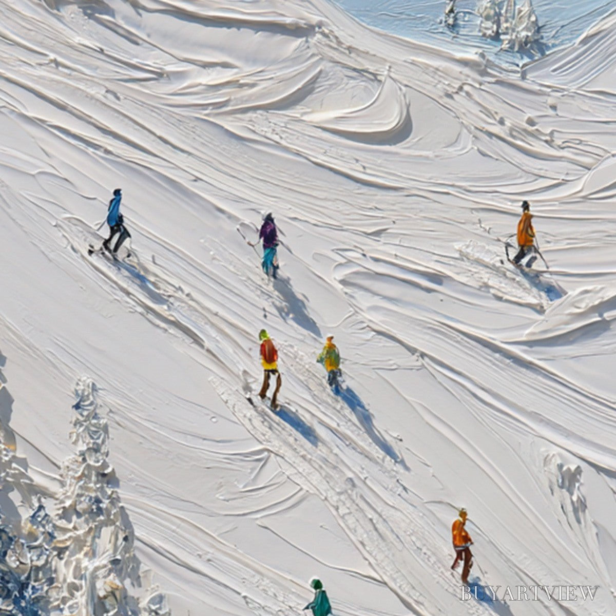 ARTOVITAS Alpine Rush – Textured Impasto Painting of Skiers on a Snowy Mountain - image 5
