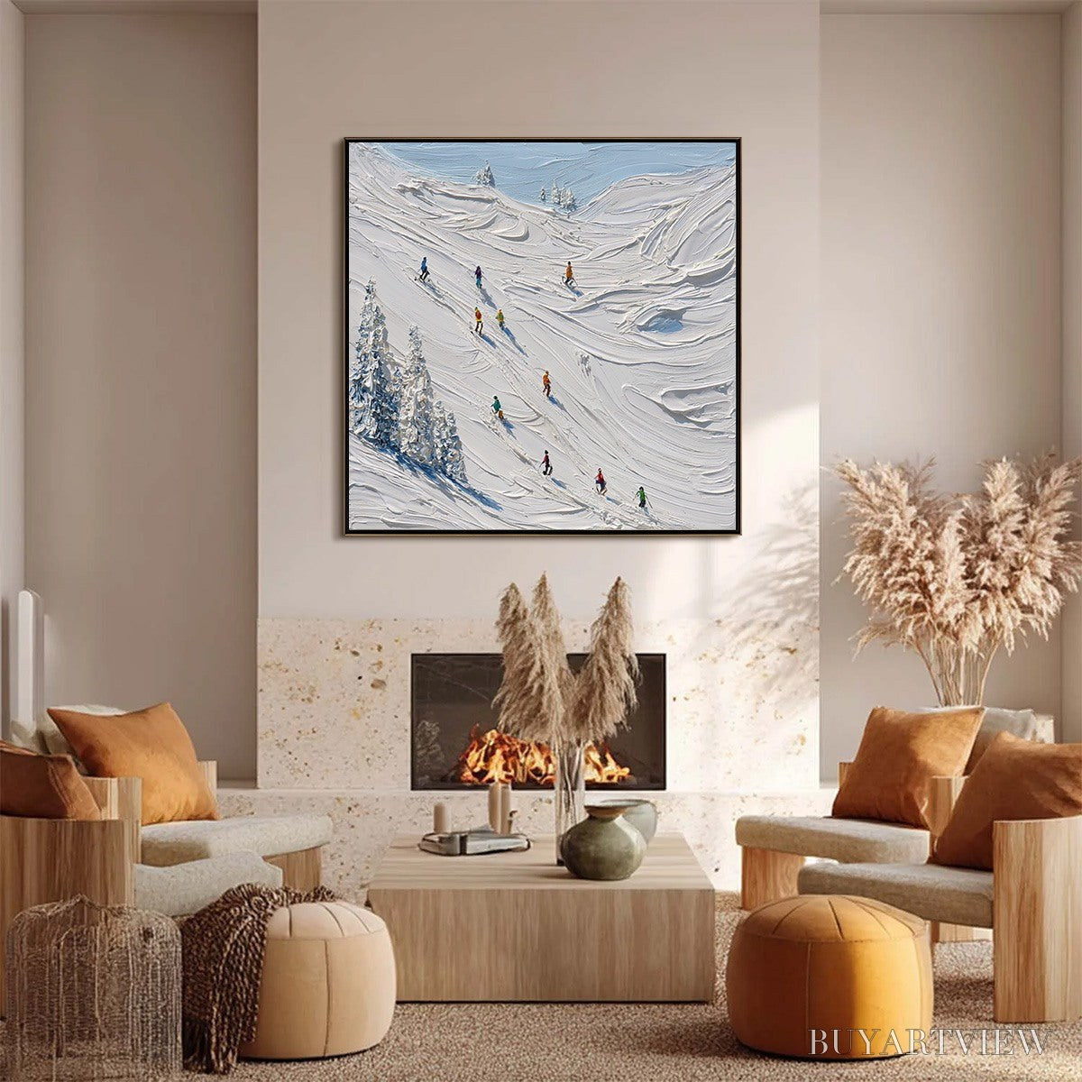 ARTOVITAS Alpine Rush – Textured Impasto Painting of Skiers on a Snowy Mountain - image 6