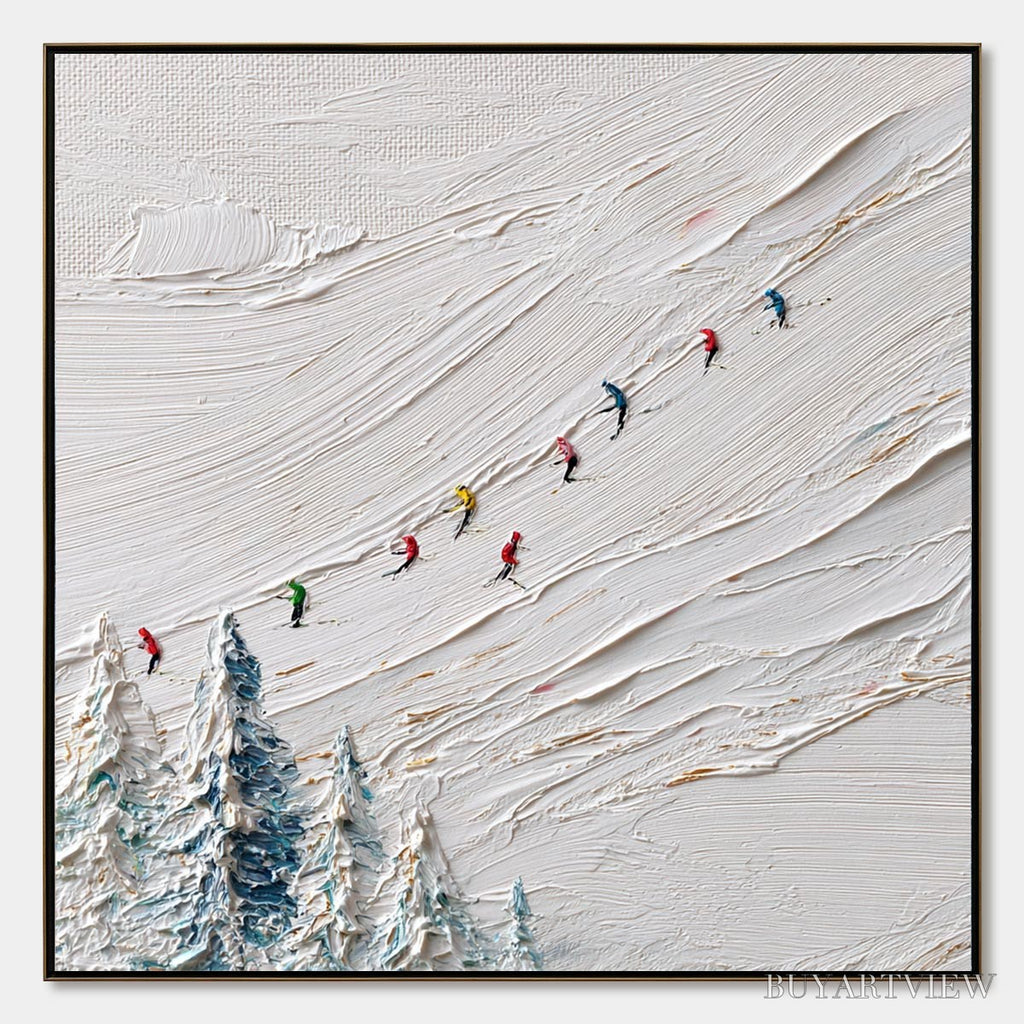 ARTOVITAS Alpine Rush – Heavily Textured Impasto Skiing Sports Painting - image 1