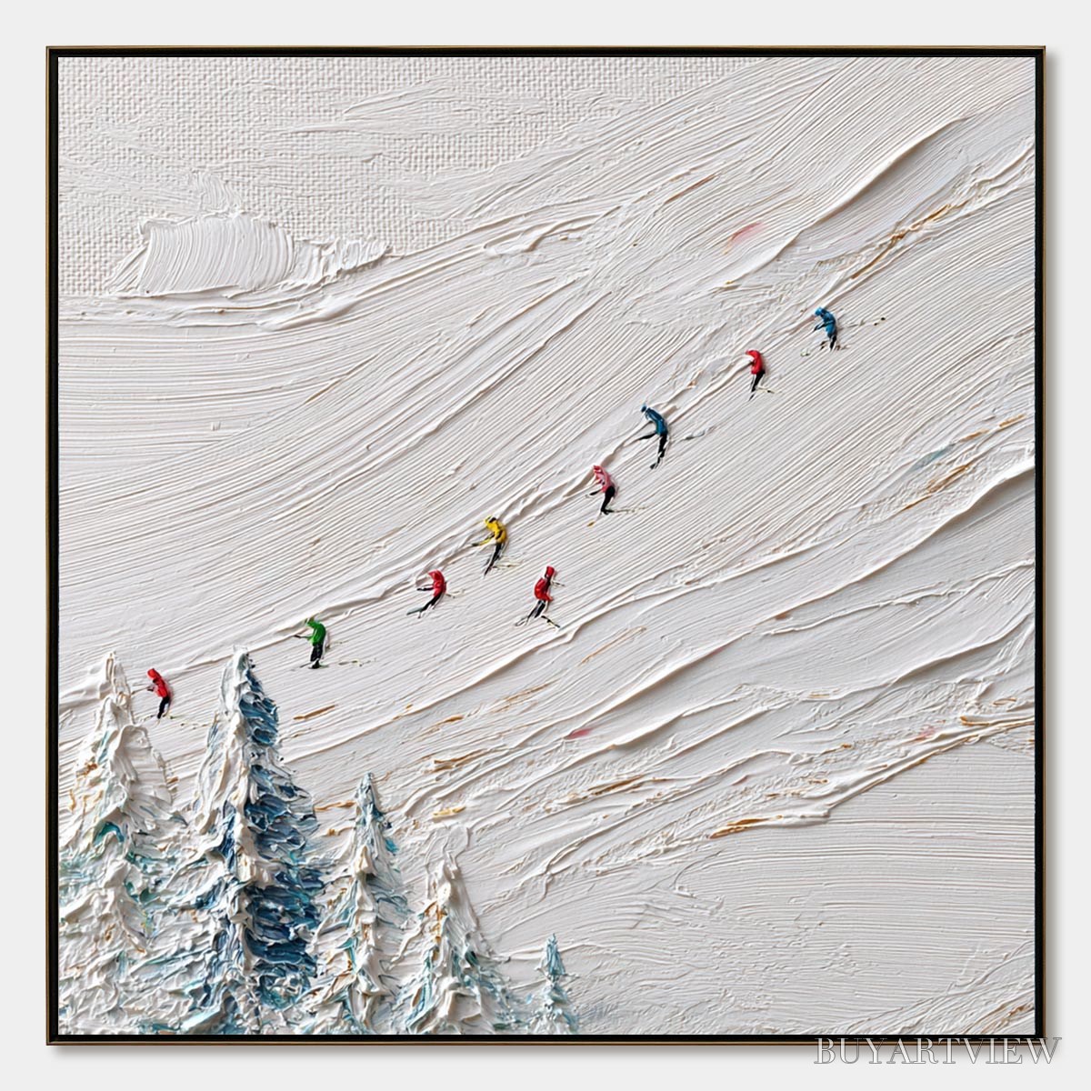 ARTOVITAS Alpine Rush – Heavily Textured Impasto Skiing Sports Painting - image 1