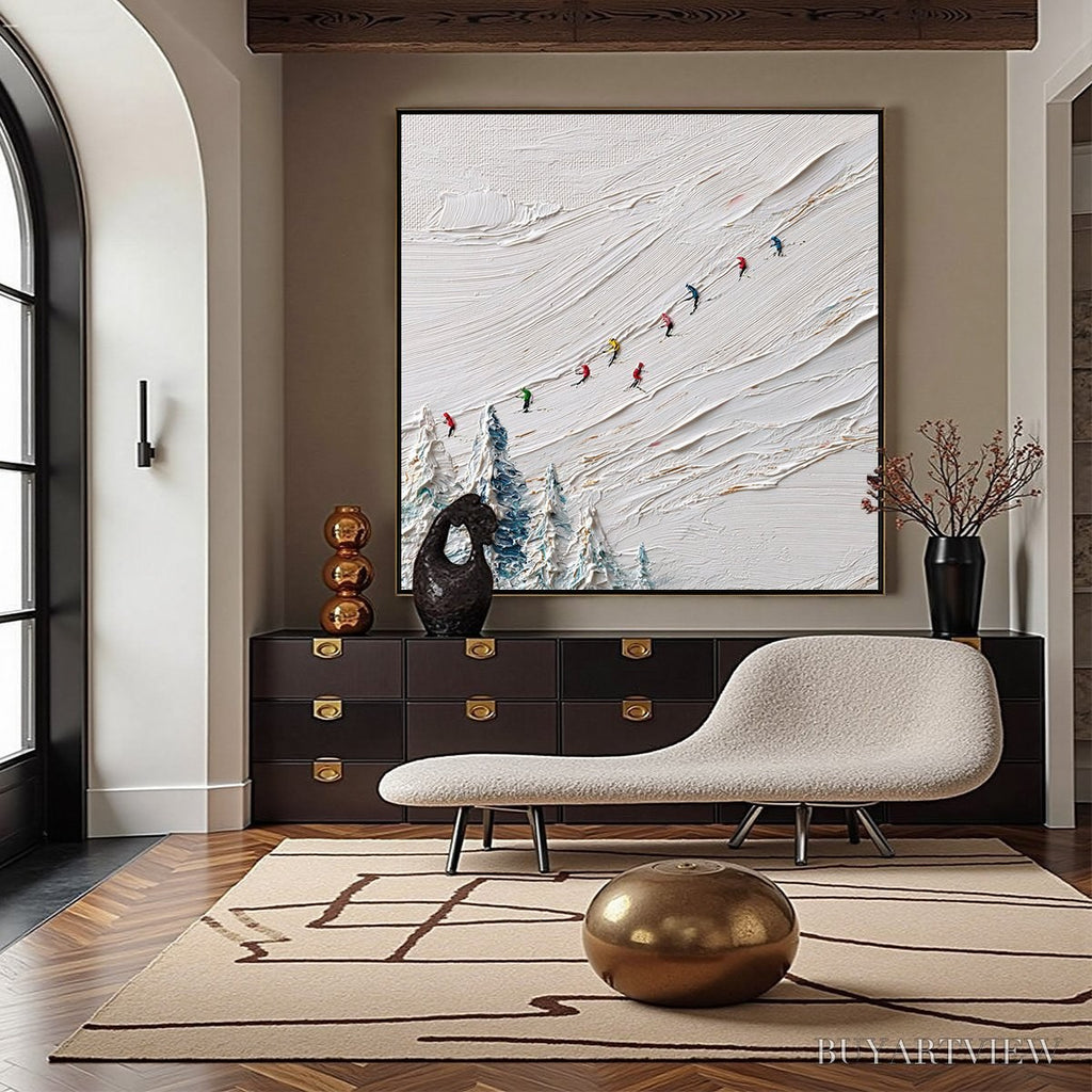 ARTOVITAS Alpine Rush – Heavily Textured Impasto Skiing Sports Painting - image 4