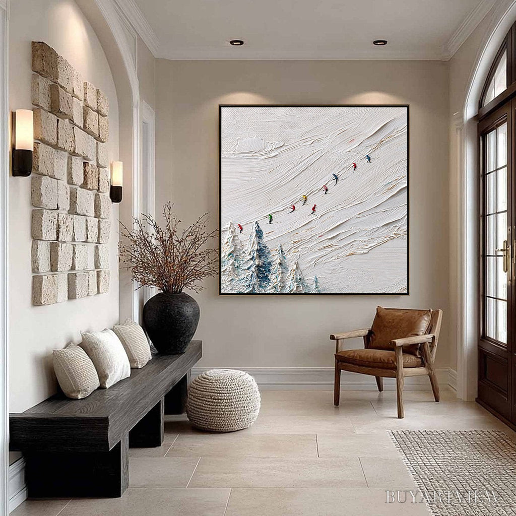 ARTOVITAS Alpine Rush – Heavily Textured Impasto Skiing Sports Painting - image 6