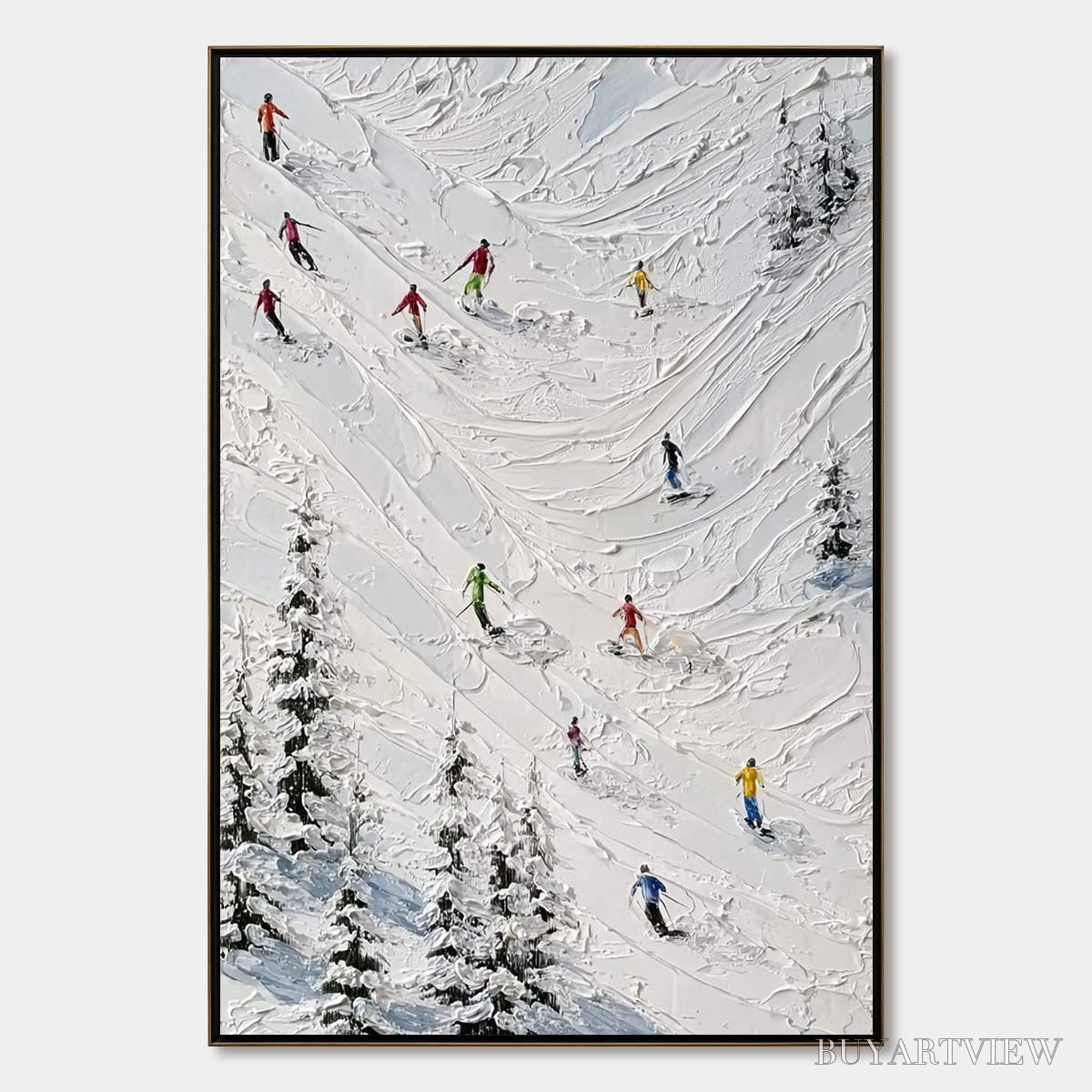 ARTOVITAS Alpine Rush – Textured Impasto Skiing on Mountain Slope Painting - image 1
