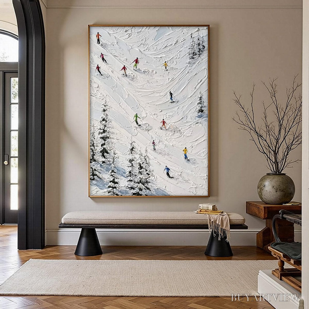 ARTOVITAS Alpine Rush – Textured Impasto Skiing on Mountain Slope Painting - image 2